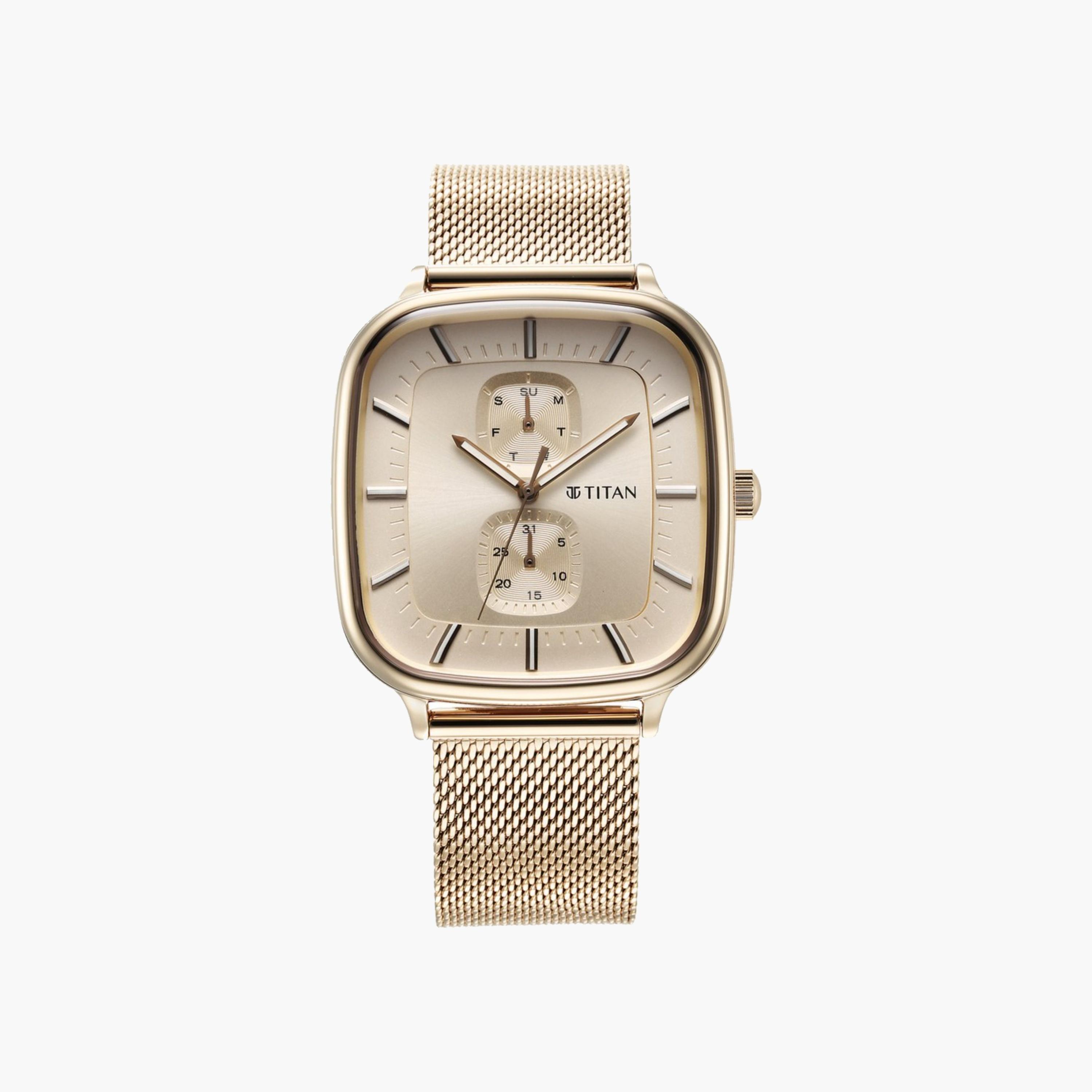Titan Gold Multifunction Square Dial Watch-men-watchesandjewellery-watches-image-1