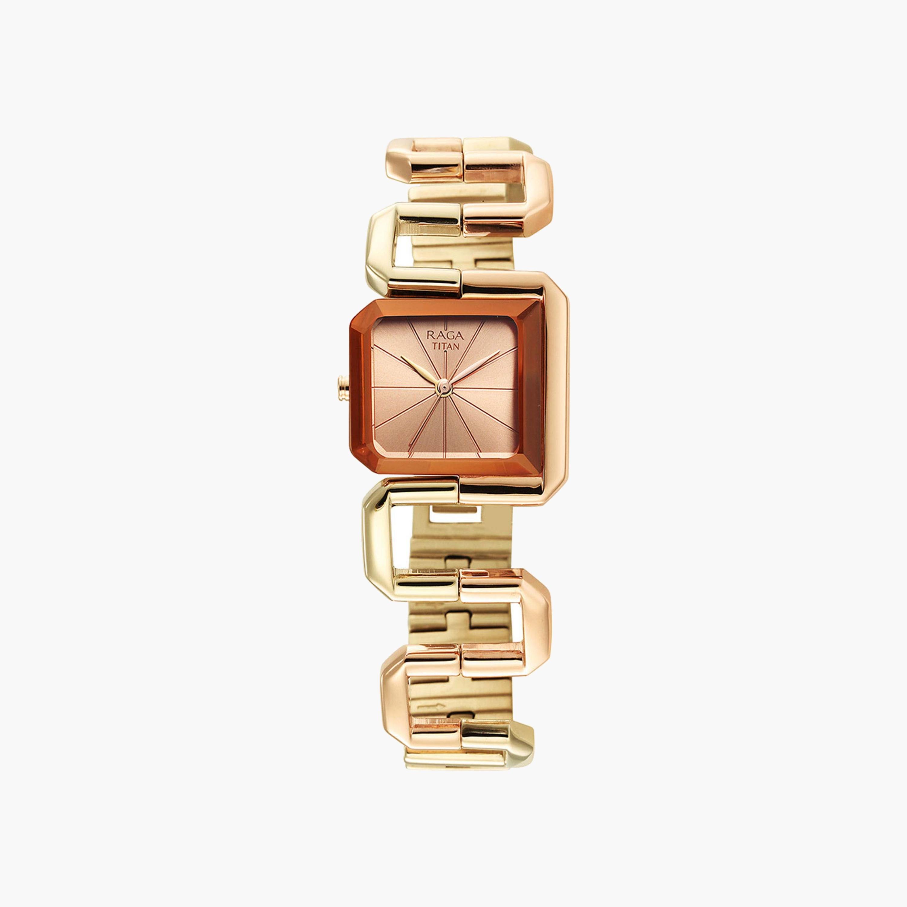 Titan Rectangular Dial Gold Toned Watch-women-watchesandjewellery-watches-image-1