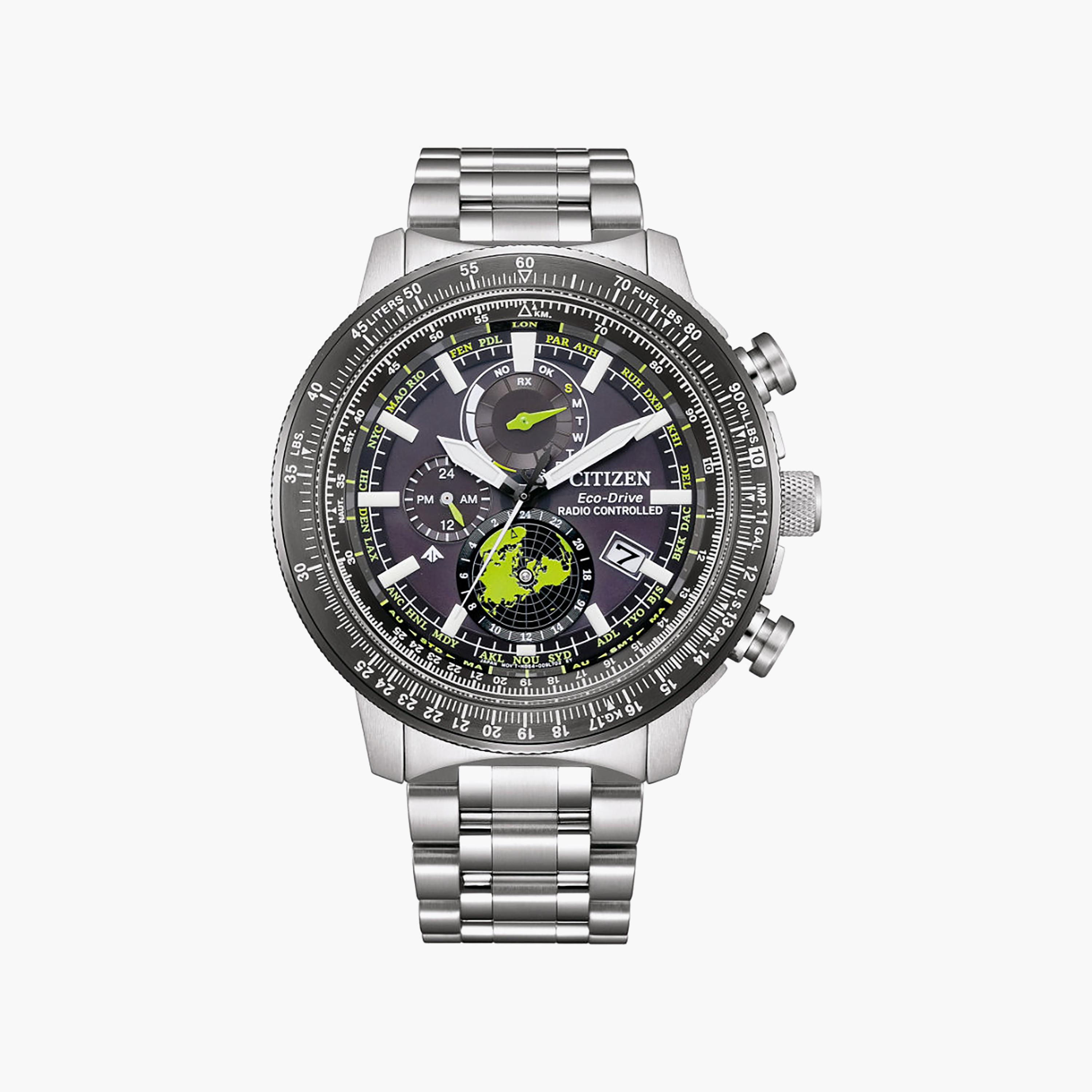 ساعة كرونوغراف ستانلس ستيل باللون الرمادي 46 مم للرجال من سيتيزن | BY3006-53E-men-watchesandjewellery-watches-image-1
