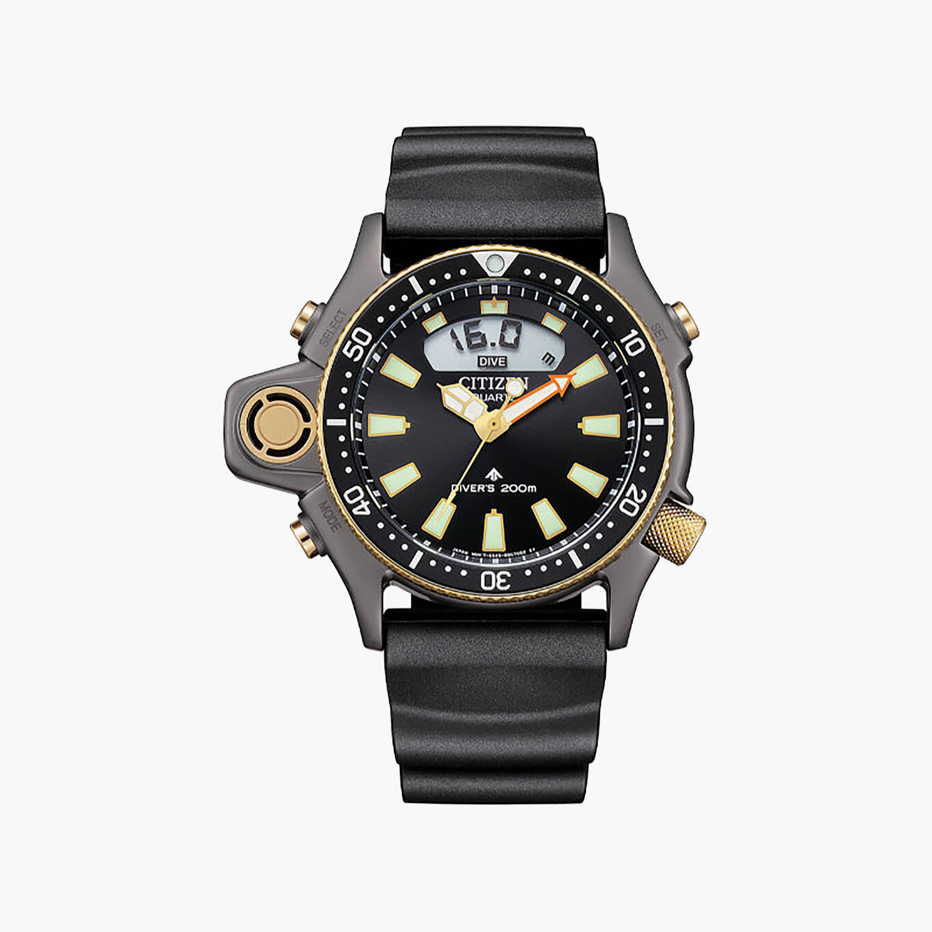 ساعة سيتيزن رجالية سوداء بقطر 50.7 مم، تناظرية/رقمية، بسوار سيليكون | JP2008-06E-men-watchesandjewellery-watches-image-1