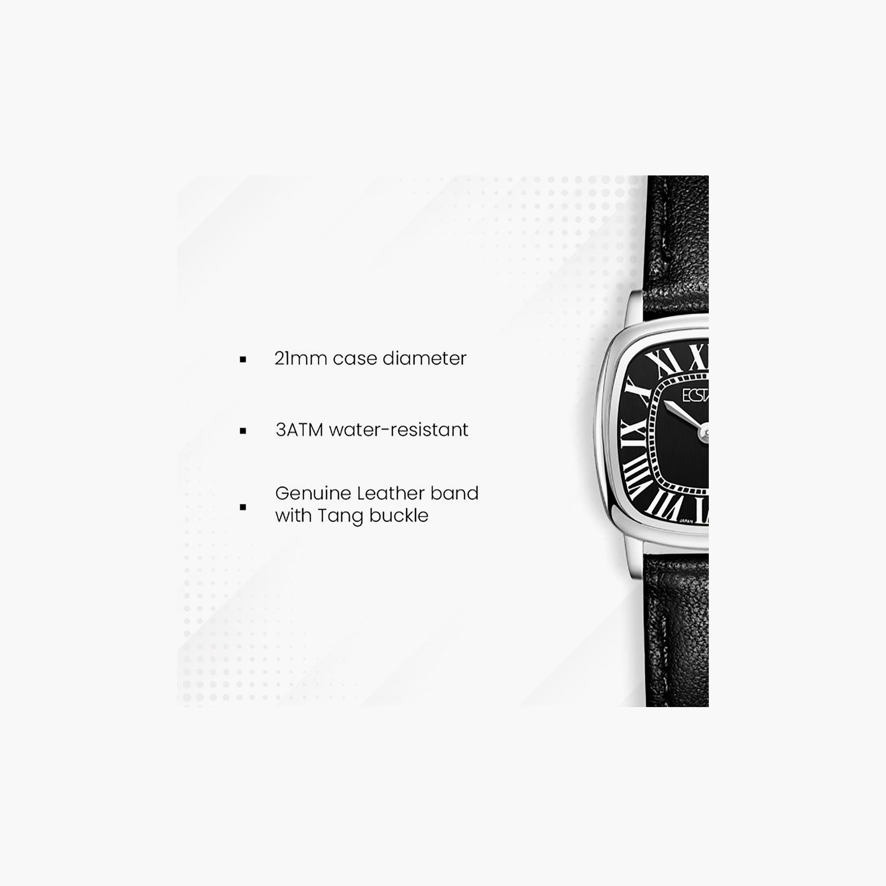 Ecstacy Women's 21MM Black Analog Genuine Leather Watch | E25502-SLBB-women-watchesandjewellery-watches-image-7