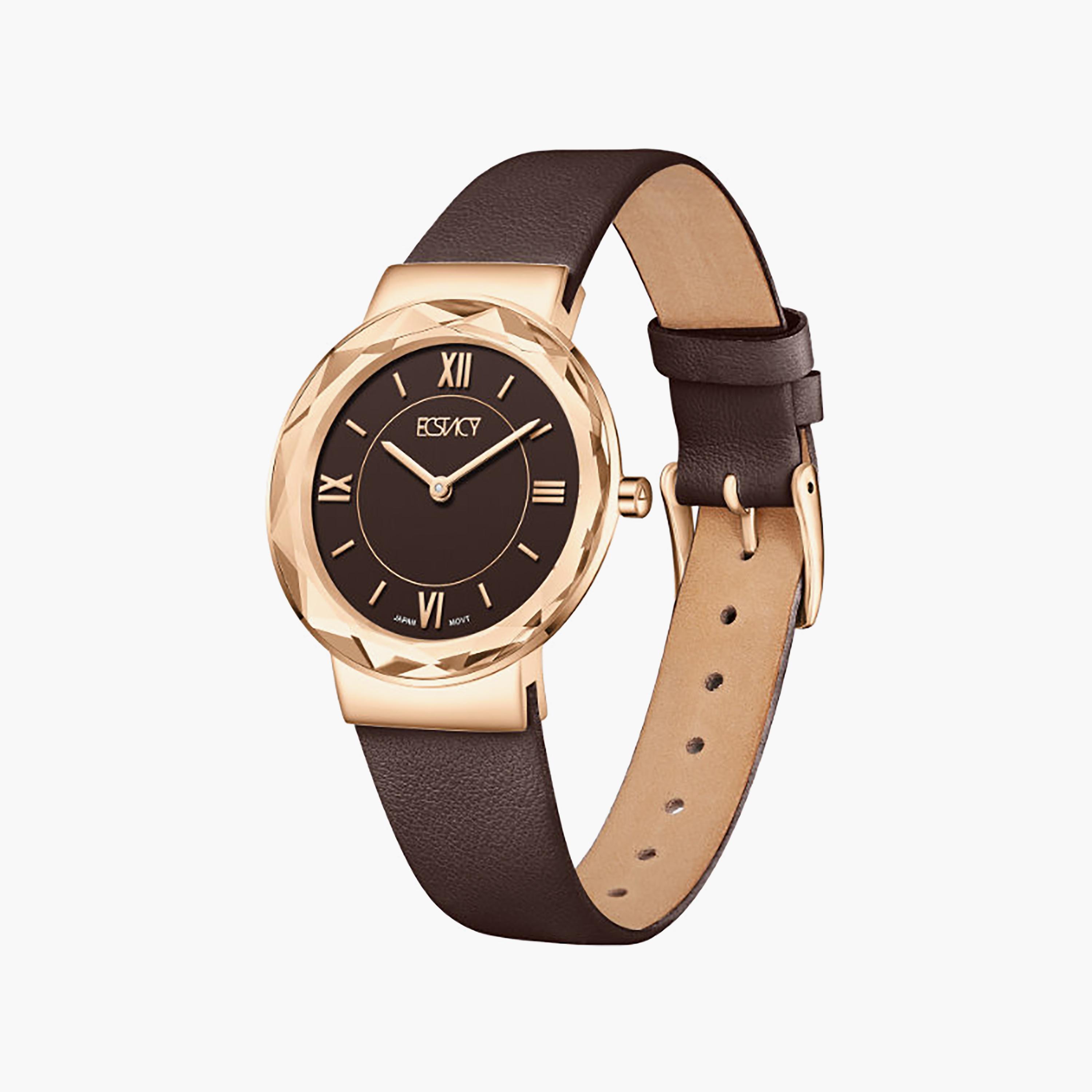 Ecstacy Women's 34.5MM Brown Analog Genuine Leather Watch | E25506-RLDD-women-watchesandjewellery-watches-image-2
