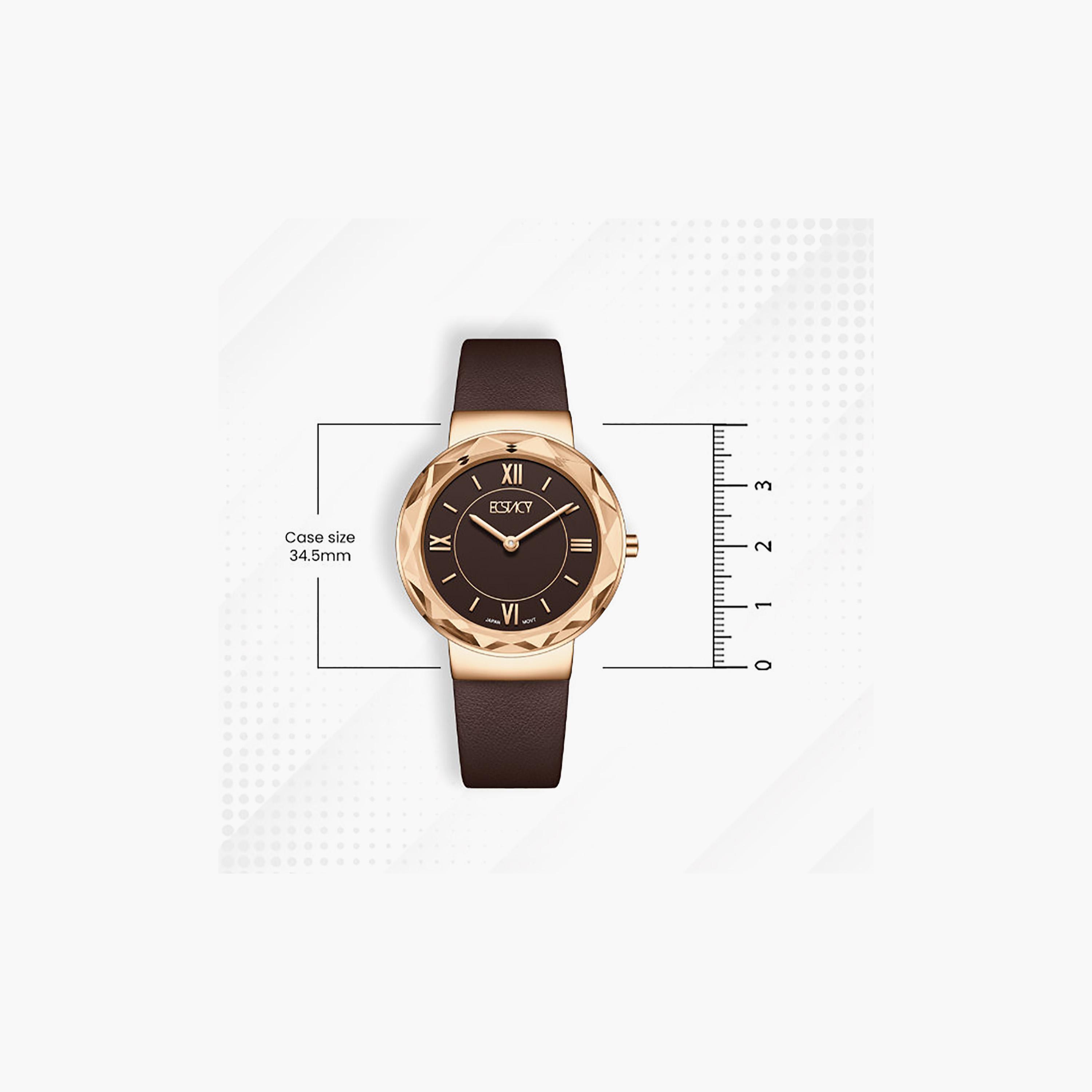 Ecstacy Women's 34.5MM Brown Analog Genuine Leather Watch | E25506-RLDD-women-watchesandjewellery-watches-image-4