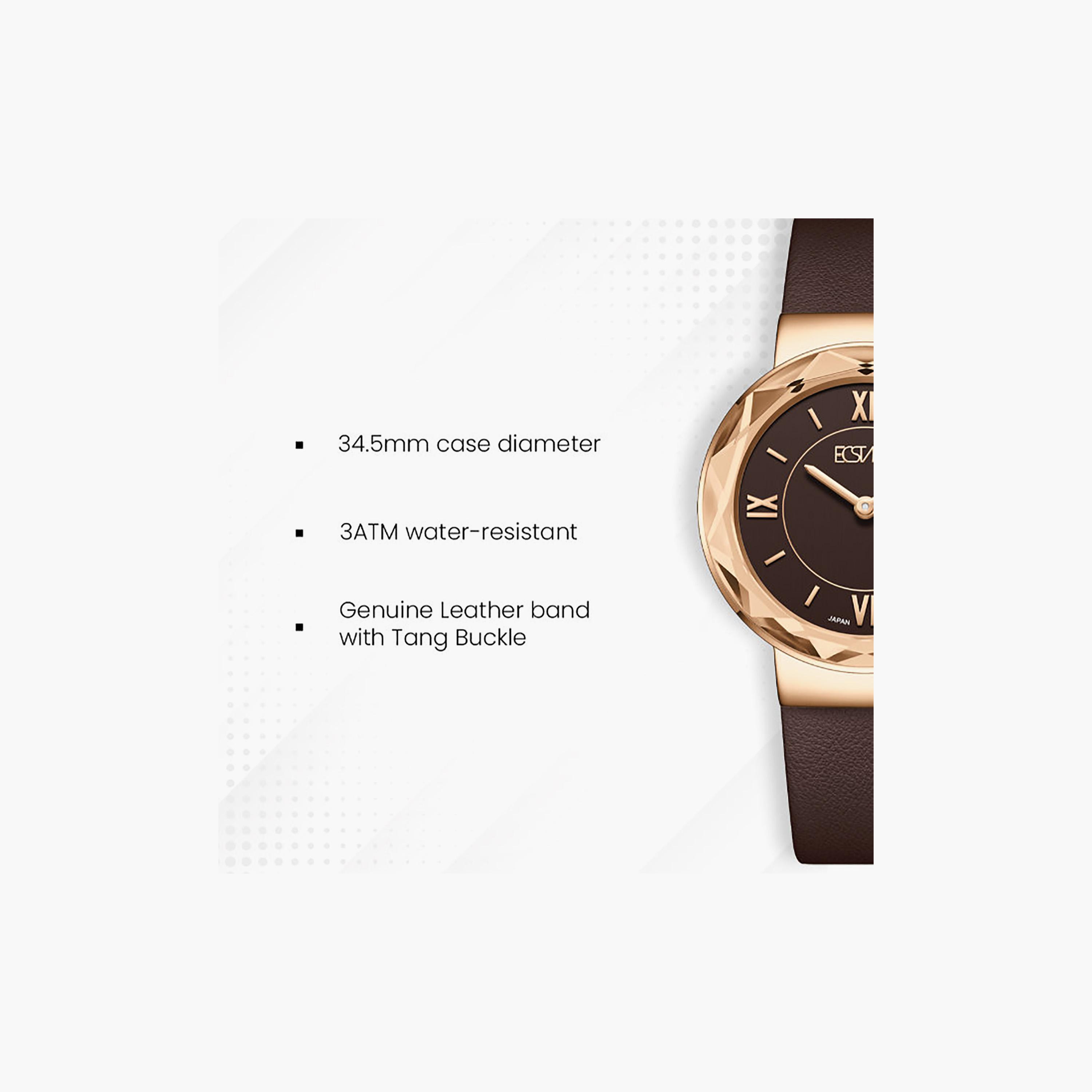 Ecstacy Women's 34.5MM Brown Analog Genuine Leather Watch | E25506-RLDD-women-watchesandjewellery-watches-image-7