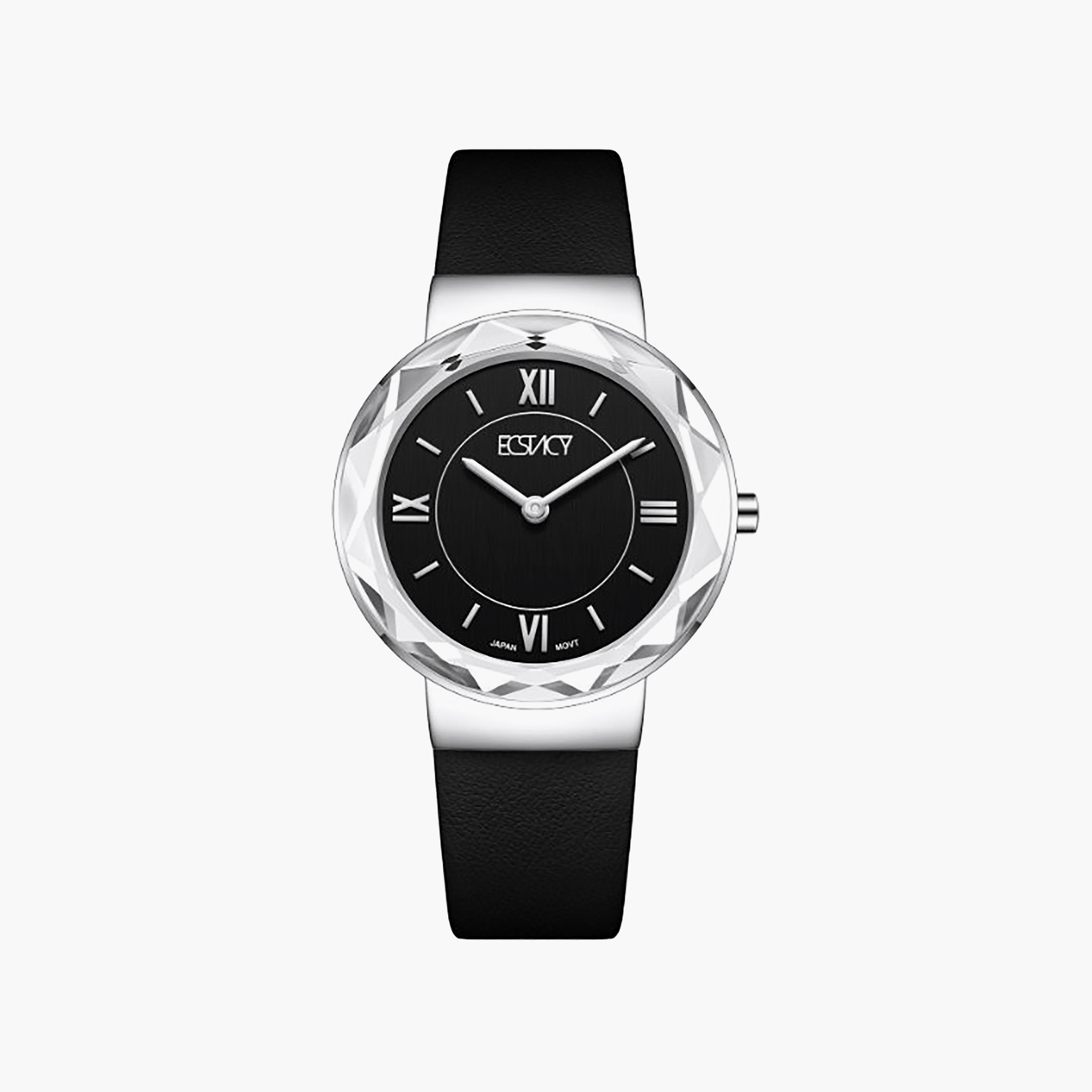 Ecstacy Women's 34.5MM Black Analog Genuine Leather Watch | E25506-SLBB-women-watchesandjewellery-watches-image-1
