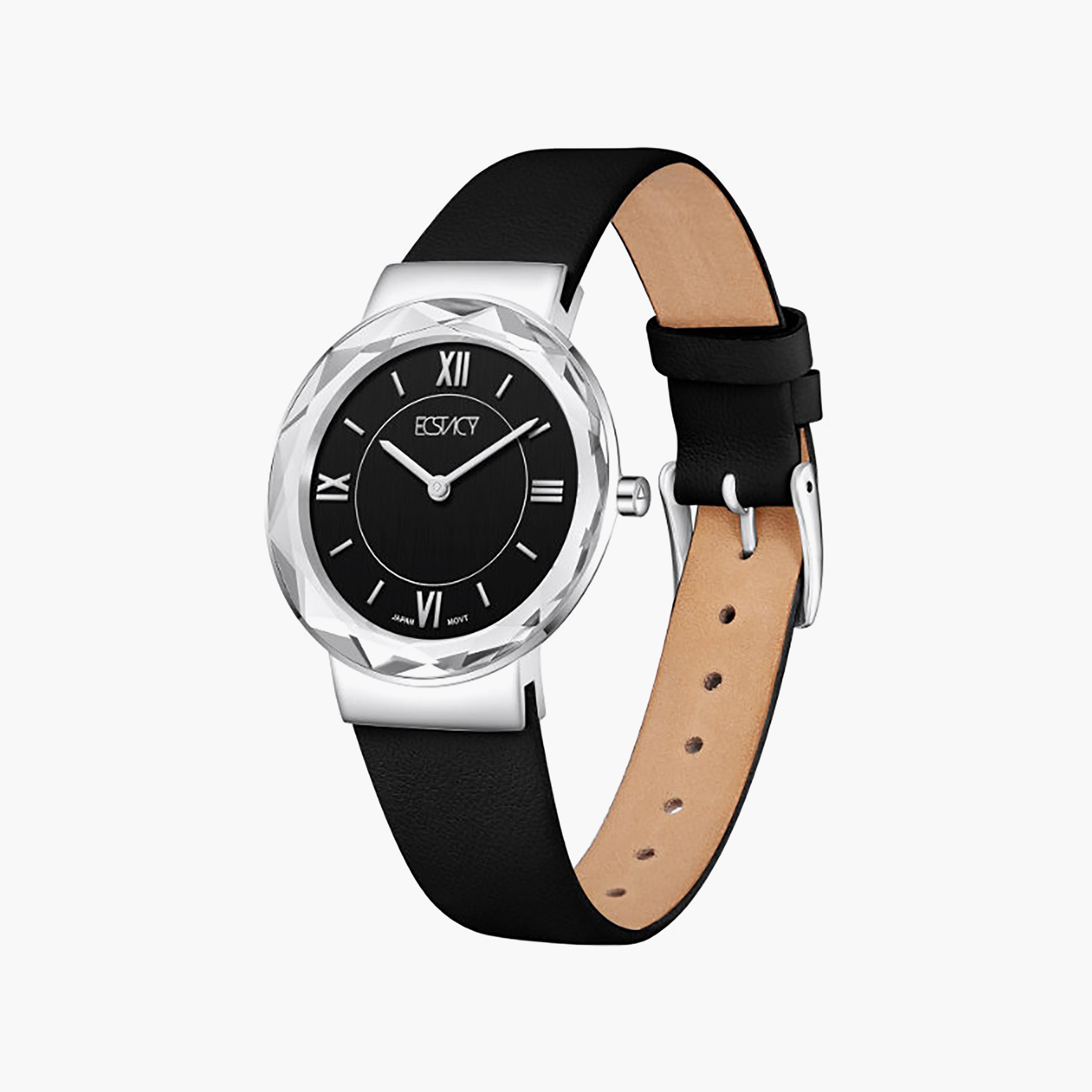 Ecstacy Women's 34.5MM Black Analog Genuine Leather Watch | E25506-SLBB-women-watchesandjewellery-watches-image-2