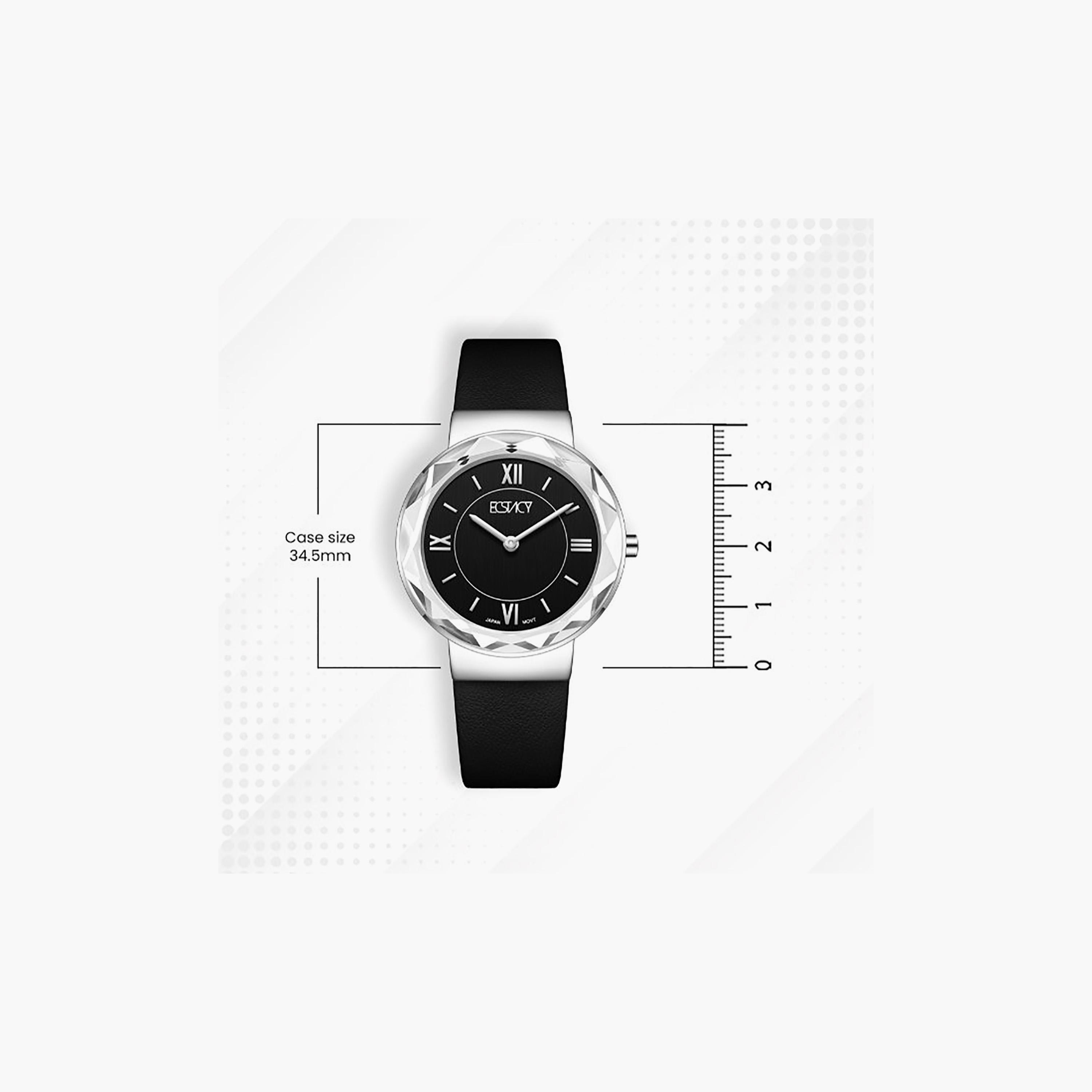 Ecstacy Women's 34.5MM Black Analog Genuine Leather Watch | E25506-SLBB-women-watchesandjewellery-watches-image-4