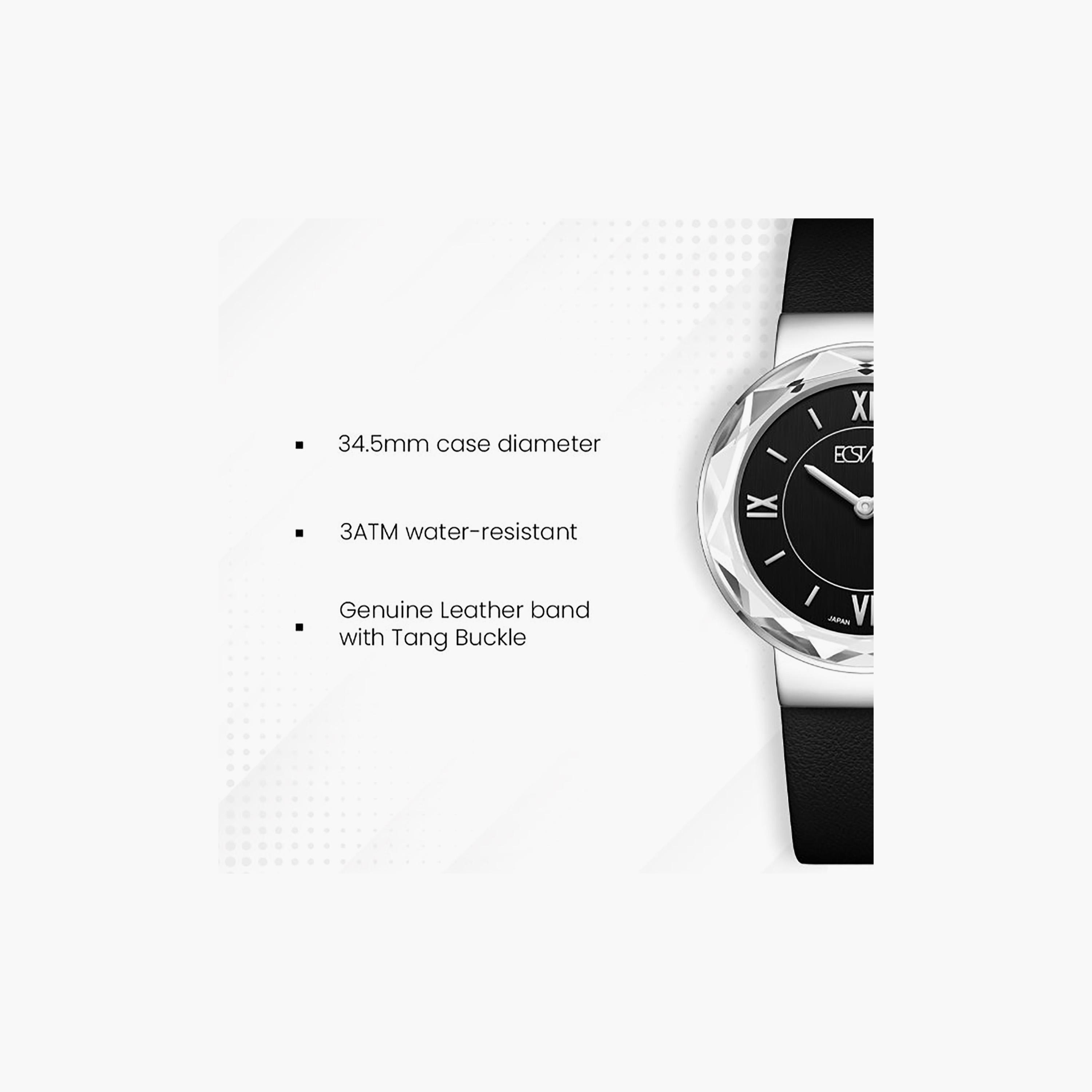 Ecstacy Women's 34.5MM Black Analog Genuine Leather Watch | E25506-SLBB-women-watchesandjewellery-watches-image-7