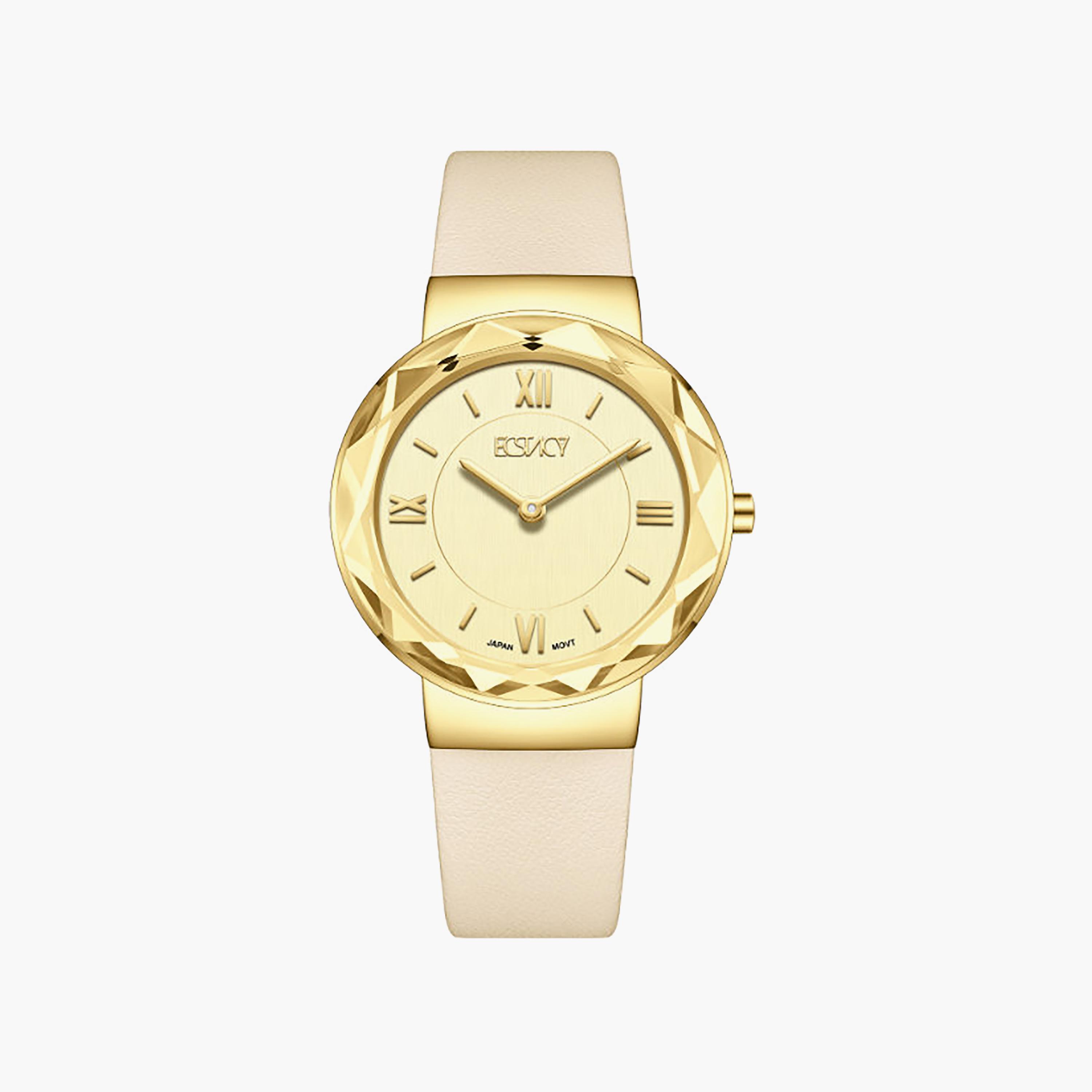 Ecstacy Women's 34.5MM Gold Analog Genuine Leather Watch | E25506-GLCC-women-watchesandjewellery-watches-image-1