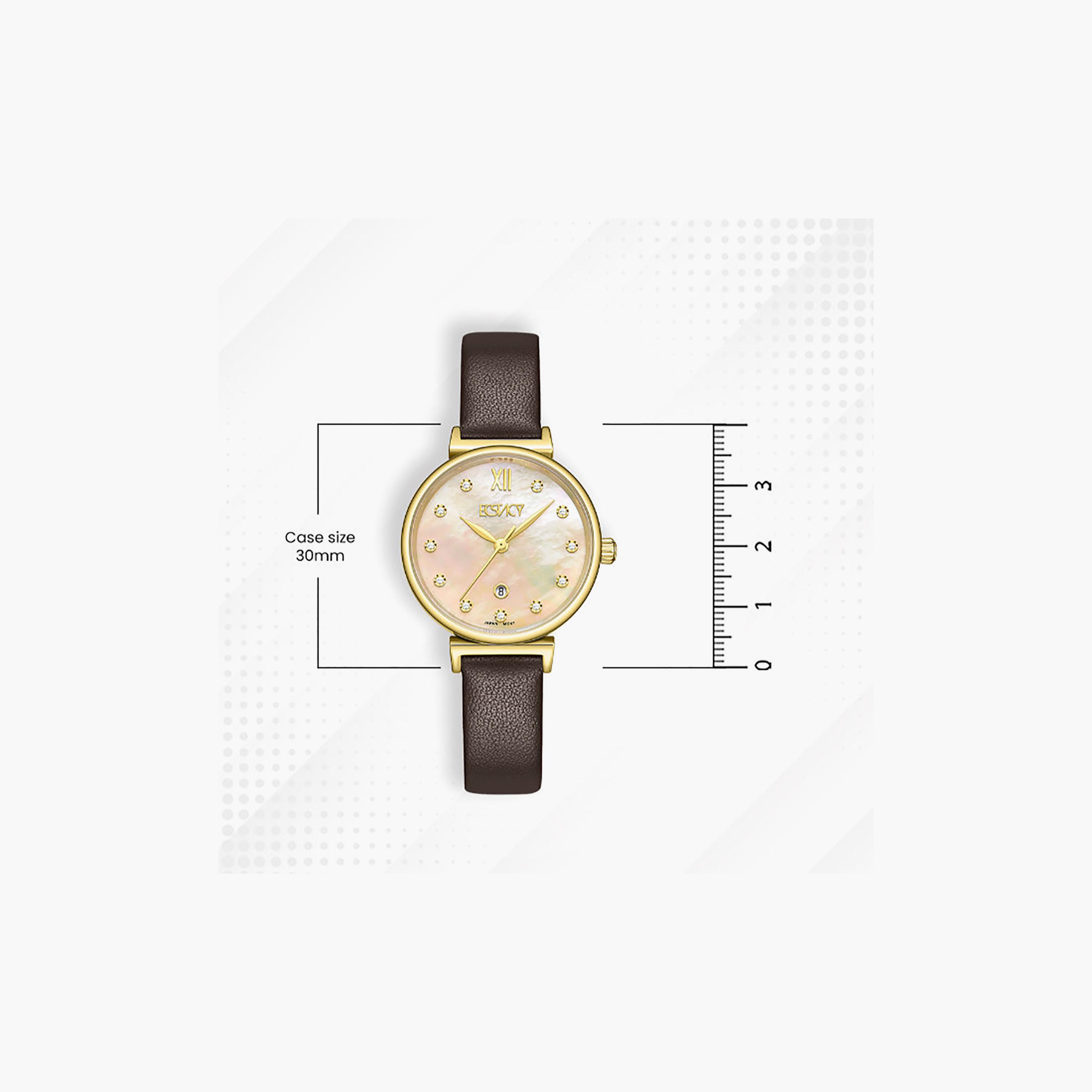 Ecstacy Women's 30MM Mother of Pearl Analog Genuine Leather Watch | E25507-GLDMC-women-watchesandjewellery-watches-image-4