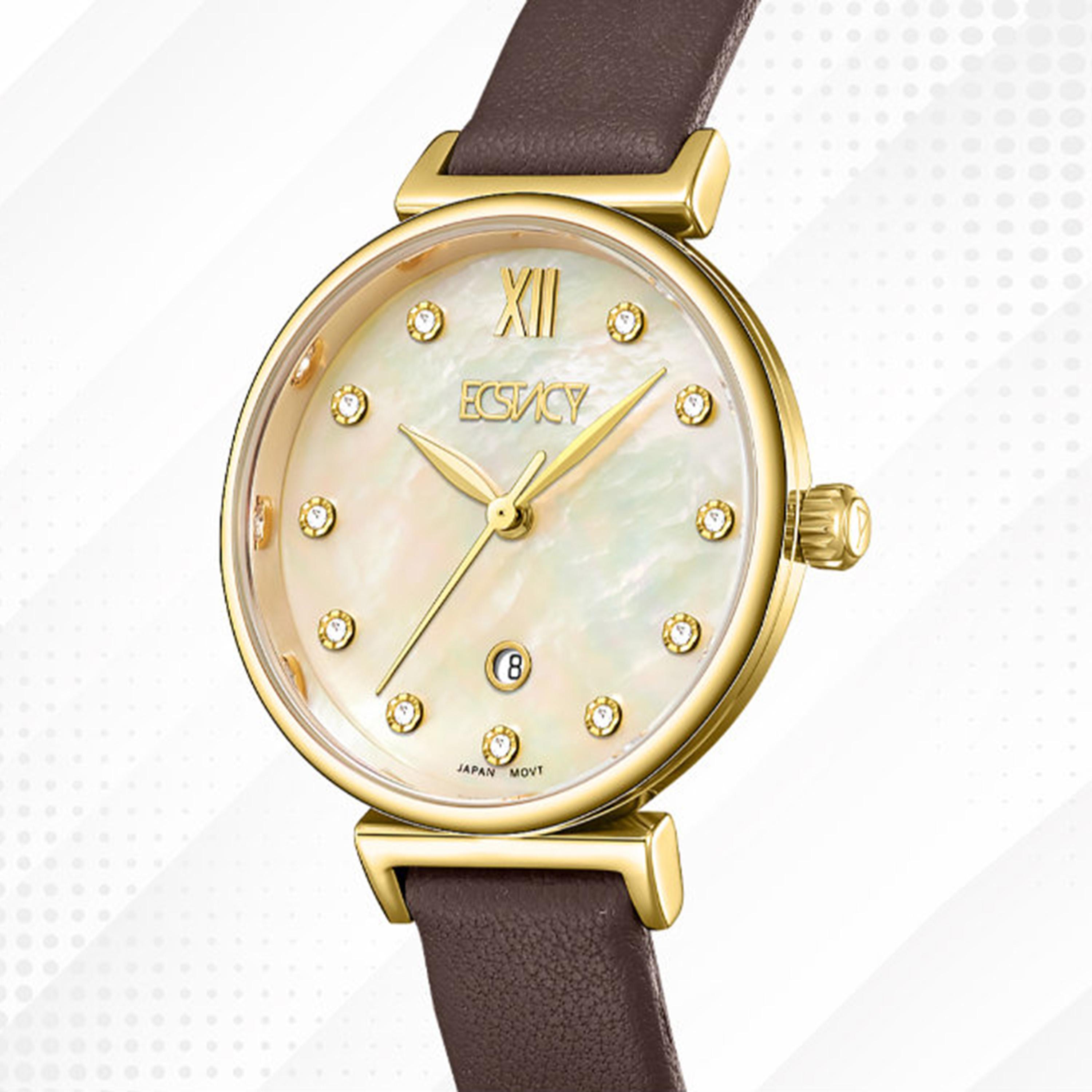 Ecstacy Women's 30MM Mother of Pearl Analog Genuine Leather Watch | E25507-GLDMC-women-watchesandjewellery-watches-image-6