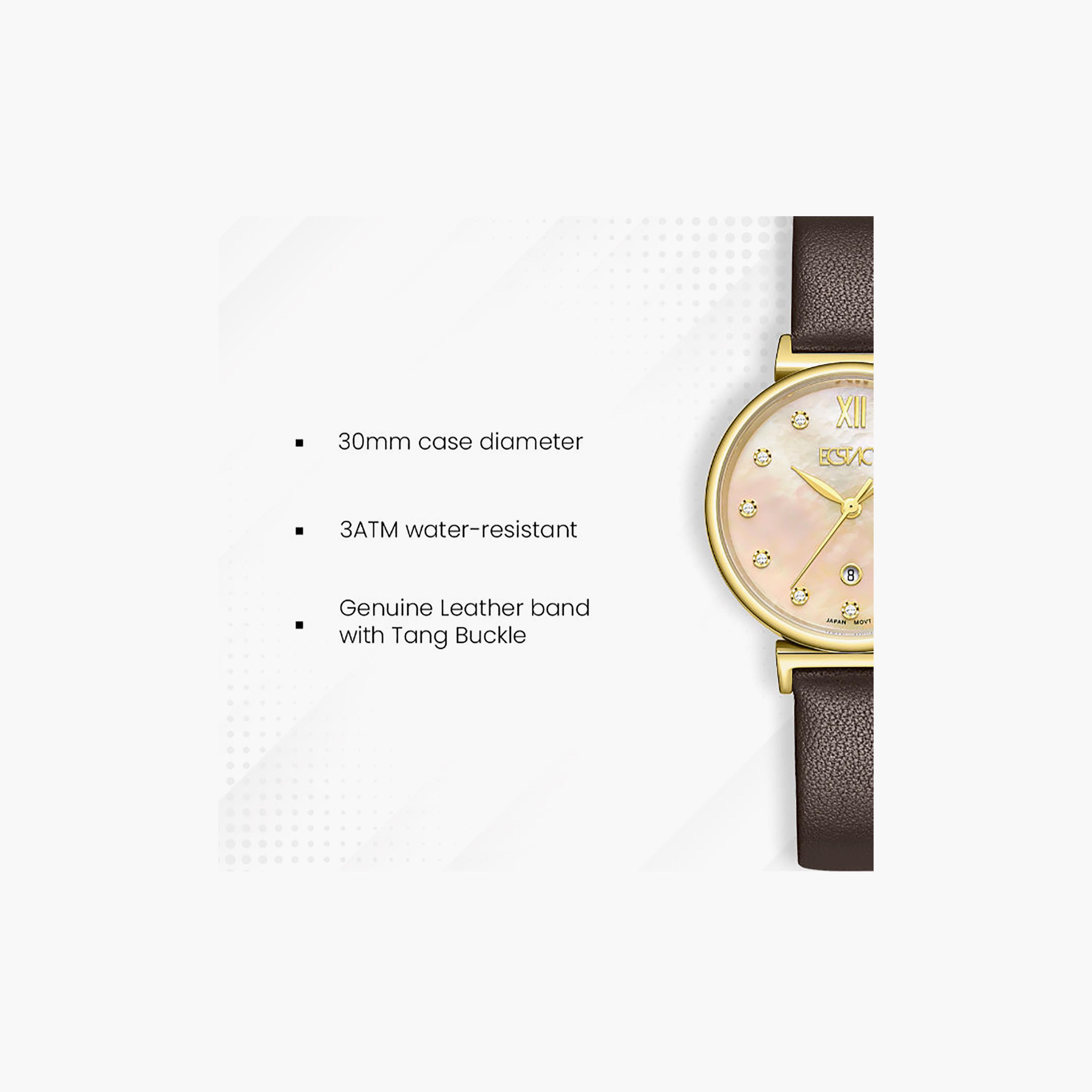 Ecstacy Women's 30MM Mother of Pearl Analog Genuine Leather Watch | E25507-GLDMC-women-watchesandjewellery-watches-image-7