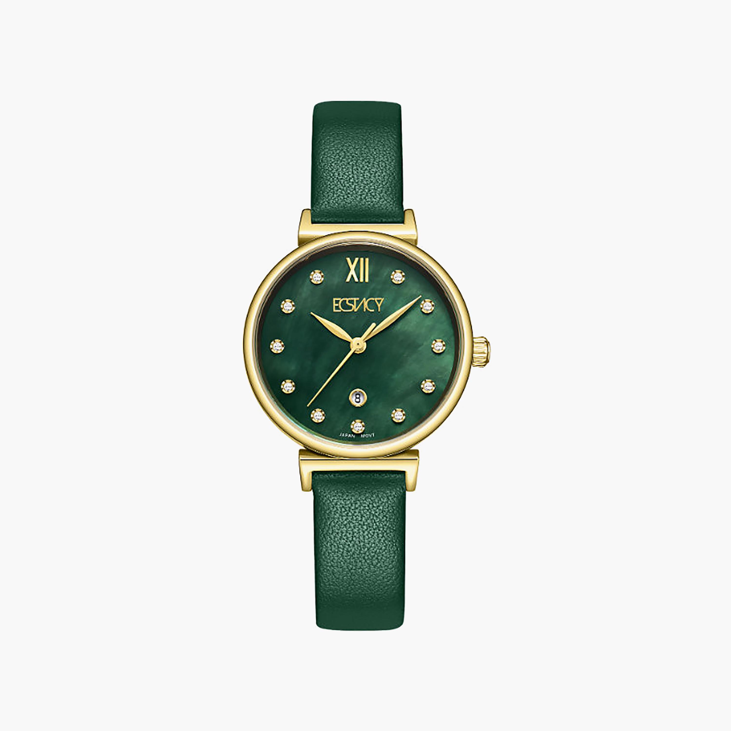 Ecstacy Women's 30MM Green Analog Genuine Leather Watch | E25507-GLGMG-women-watchesandjewellery-watches-image-1