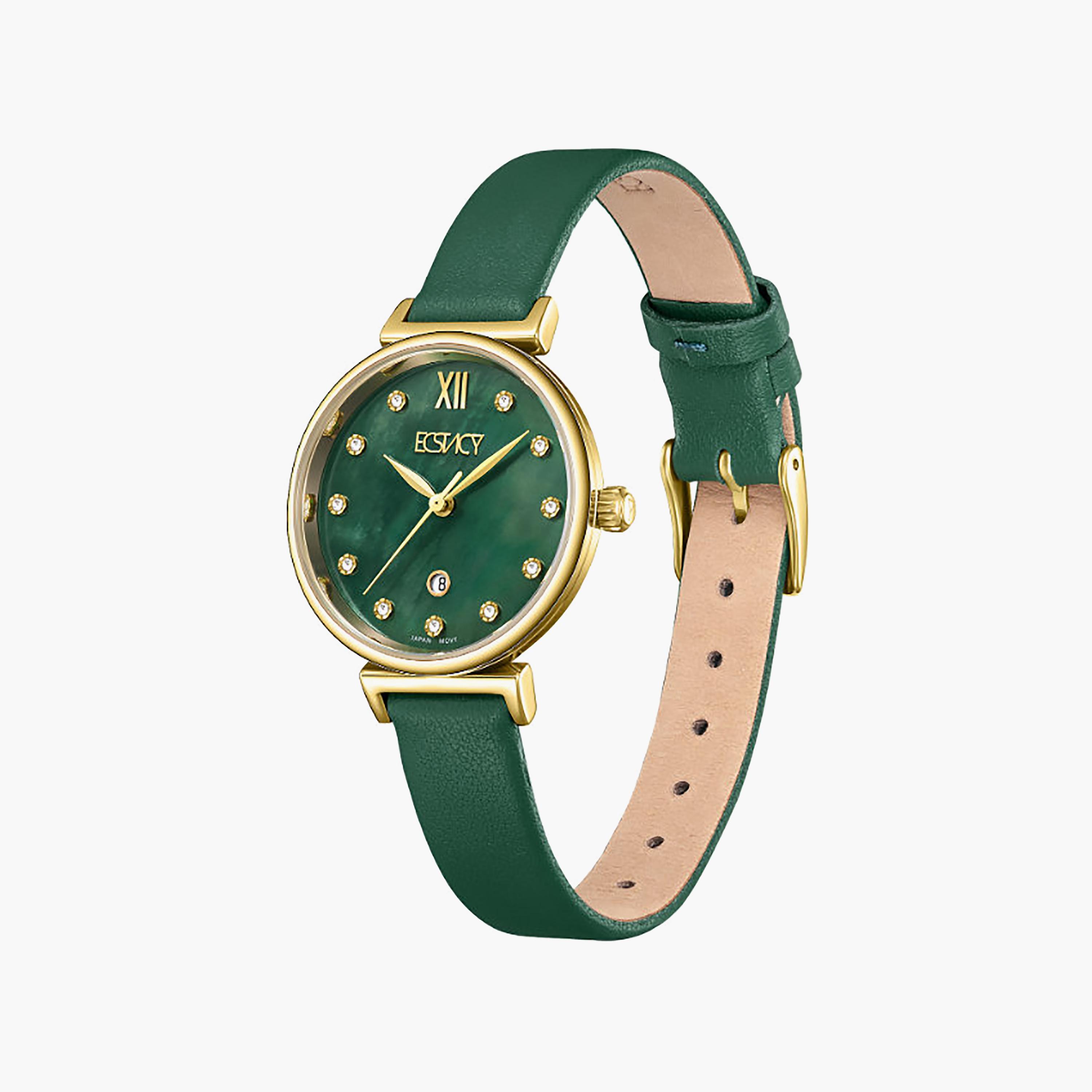 Ecstacy Women's 30MM Green Analog Genuine Leather Watch | E25507-GLGMG-women-watchesandjewellery-watches-image-2