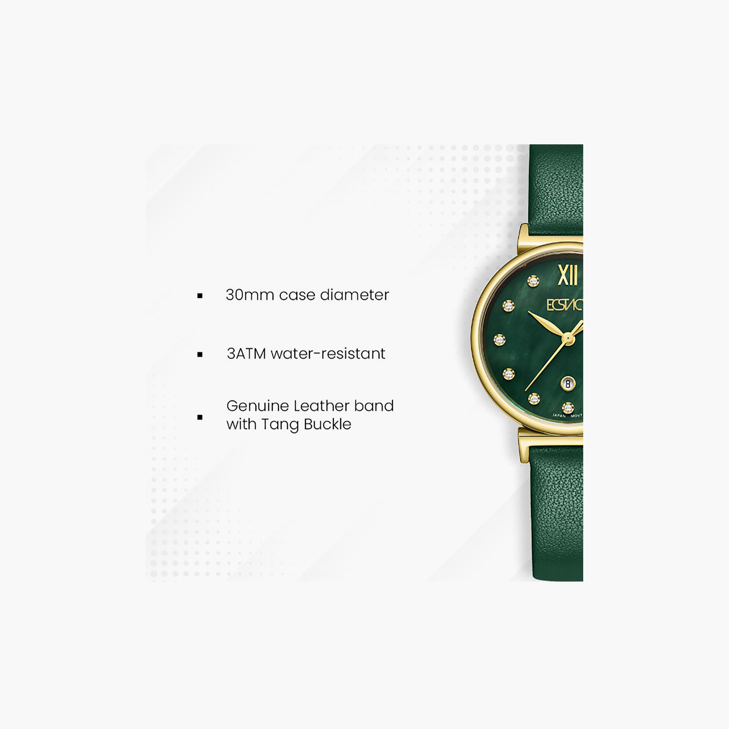 Ecstacy Women's 30MM Green Analog Genuine Leather Watch | E25507-GLGMG-women-watchesandjewellery-watches-image-7