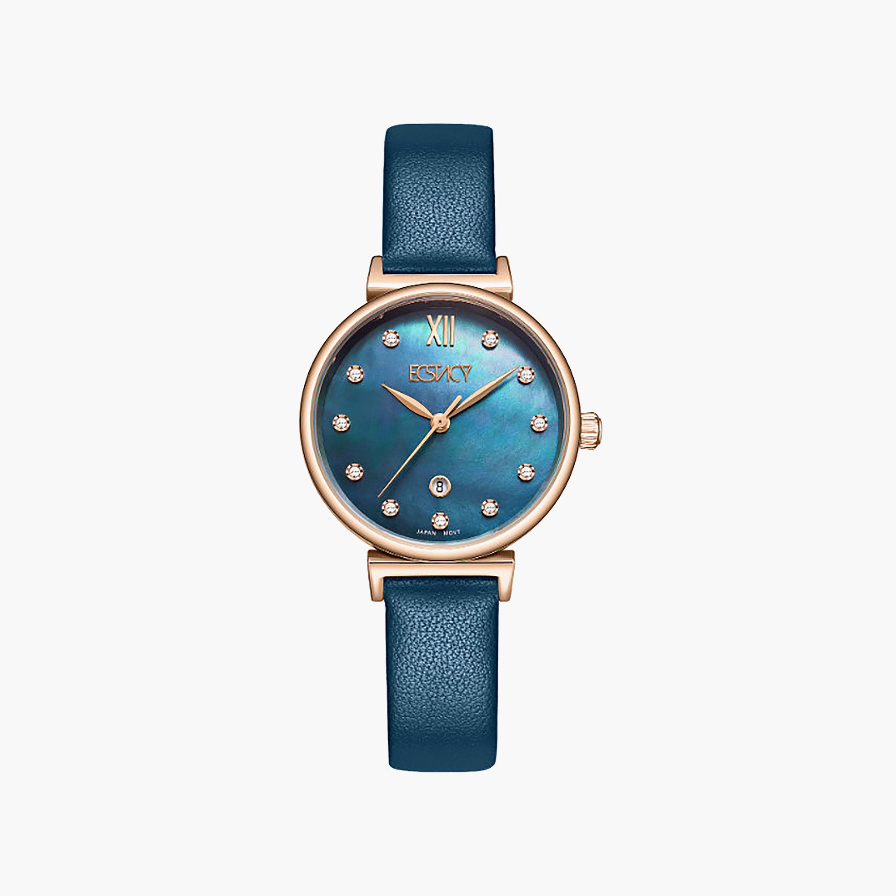 Ecstacy Women's 30MM Blue Analog Genuine Leather Watch | E25507-RLNMN-women-watchesandjewellery-watches-image-1