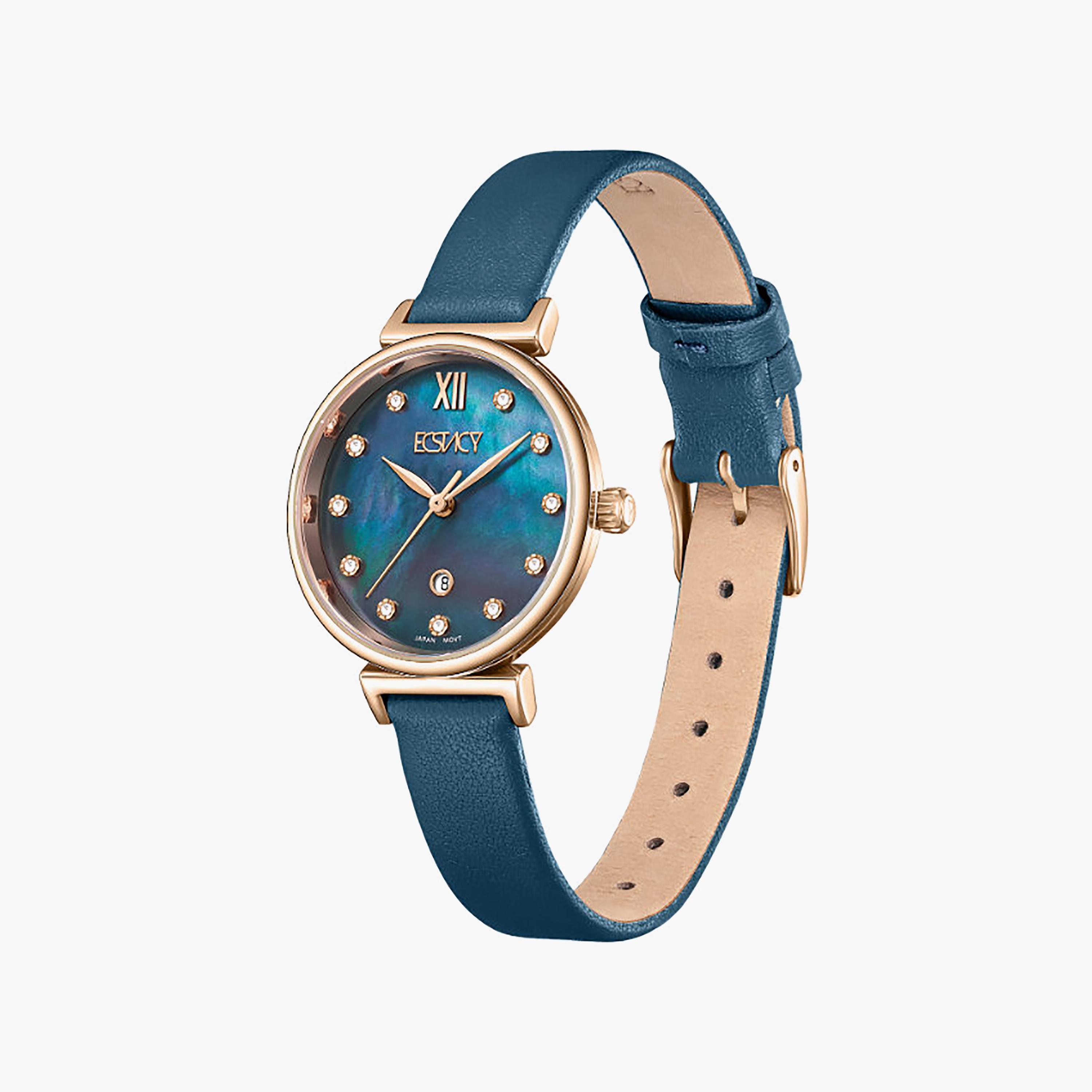 Ecstacy Women's 30MM Blue Analog Genuine Leather Watch | E25507-RLNMN-women-watchesandjewellery-watches-image-2