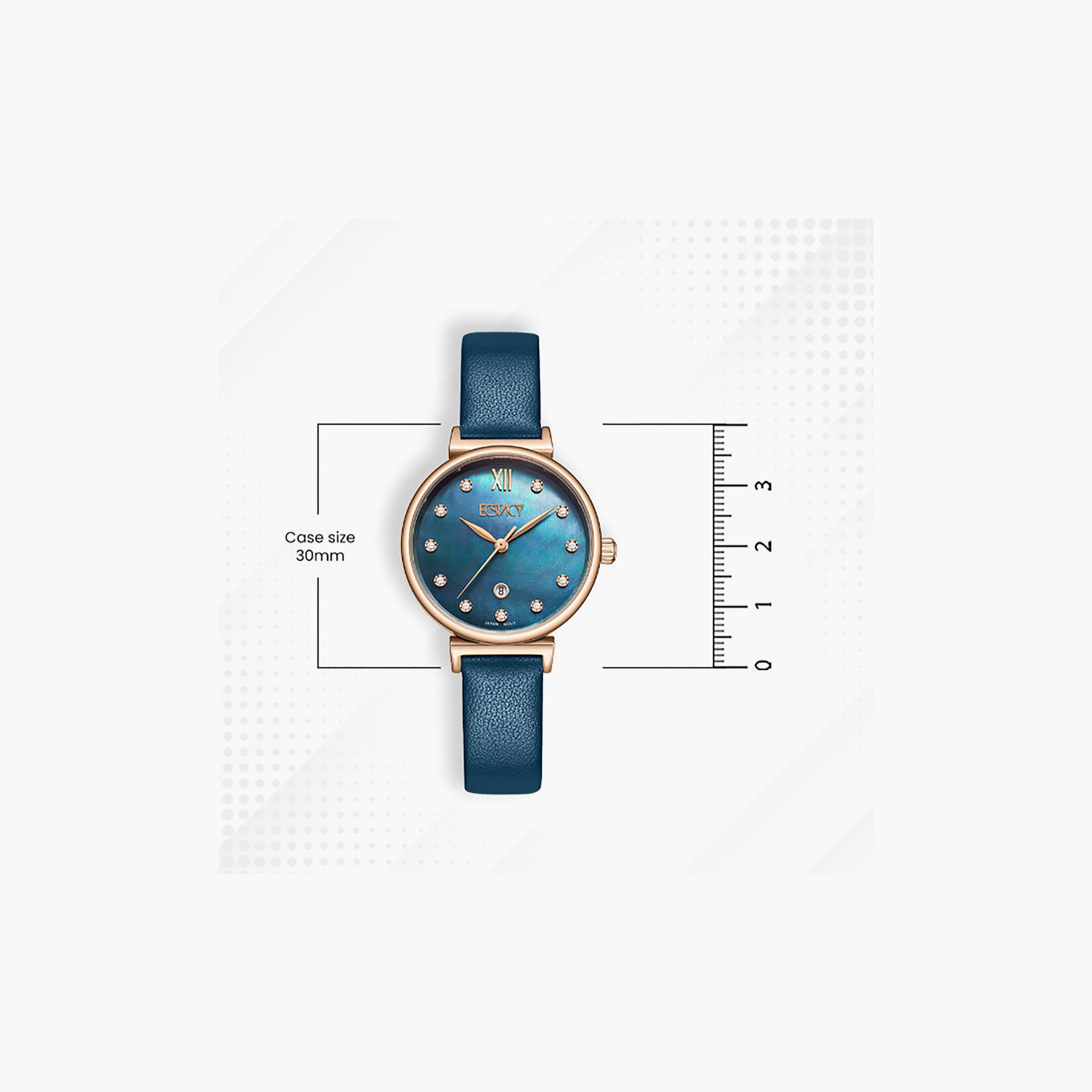 Ecstacy Women's 30MM Blue Analog Genuine Leather Watch | E25507-RLNMN-women-watchesandjewellery-watches-image-4