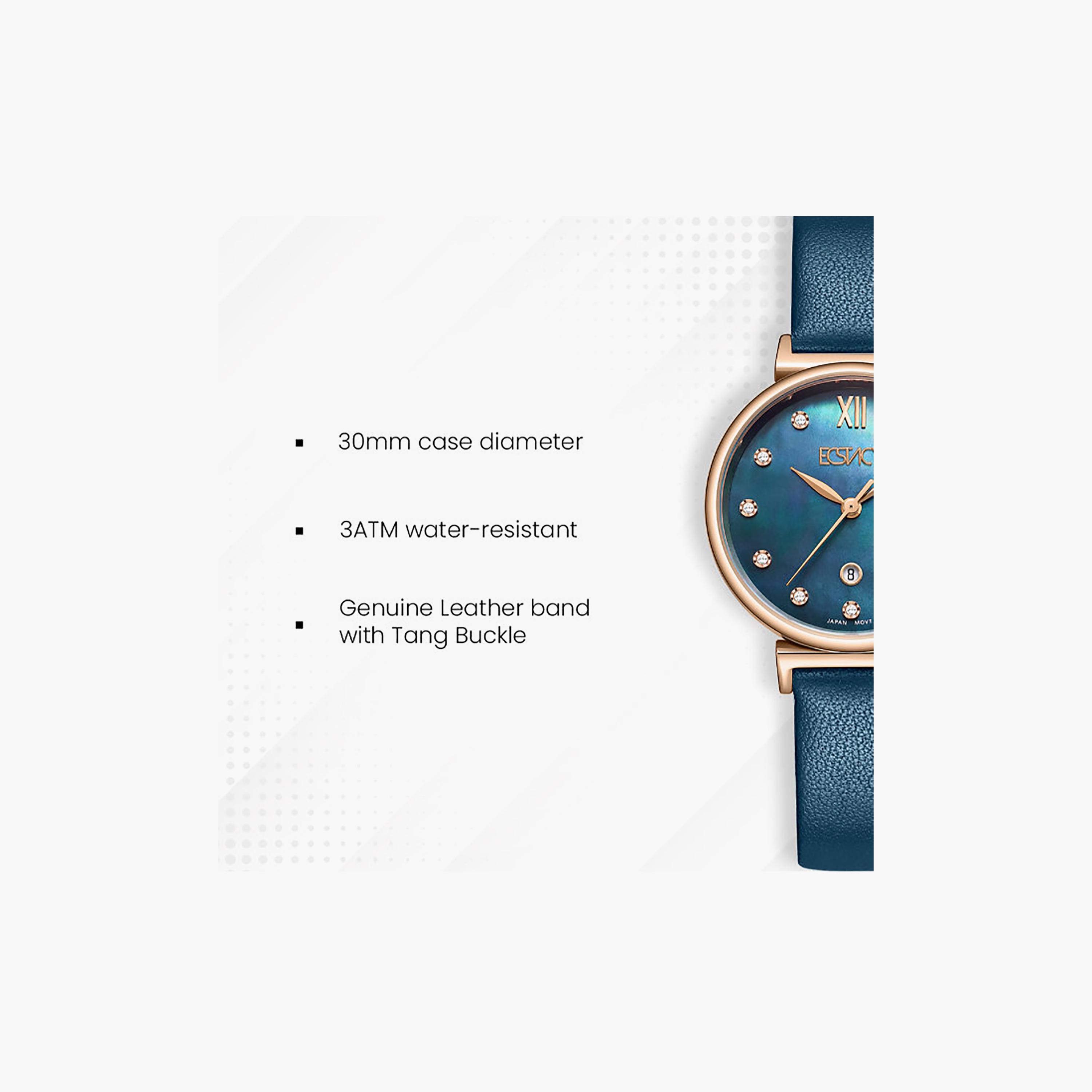 Ecstacy Women's 30MM Blue Analog Genuine Leather Watch | E25507-RLNMN-women-watchesandjewellery-watches-image-7