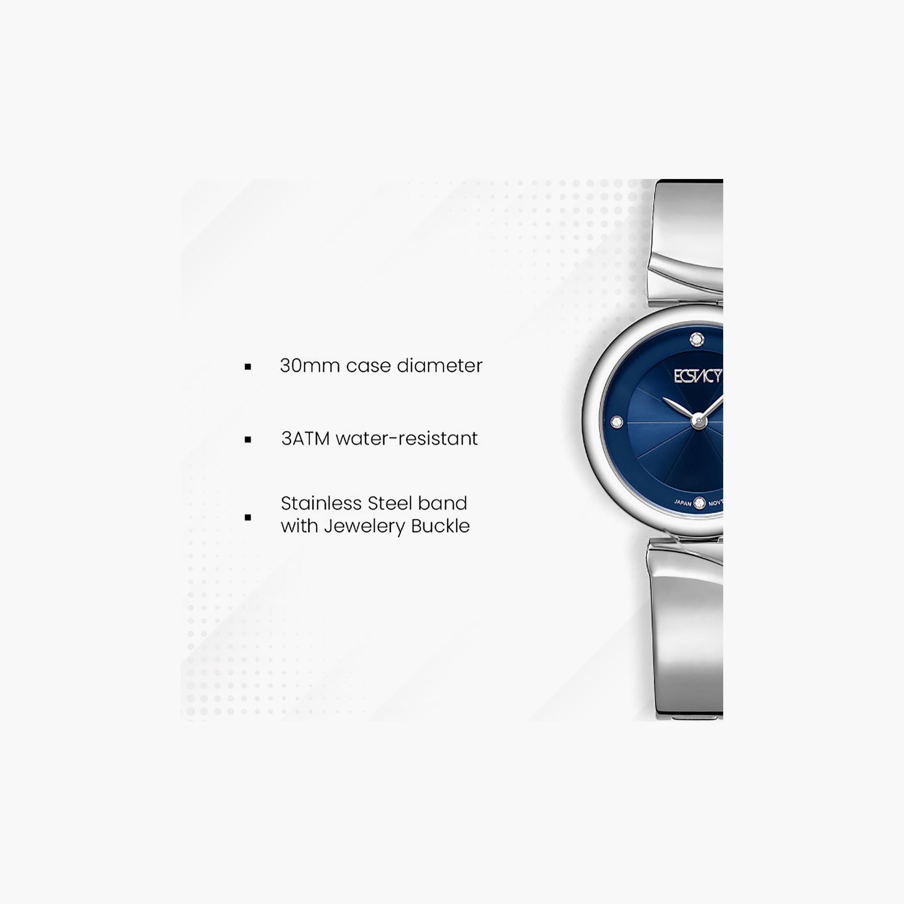 Ecstacy Women's 30MM Blue Analog Stainless Steel Watch | E25508-SBSN-women-watchesandjewellery-watches-image-7