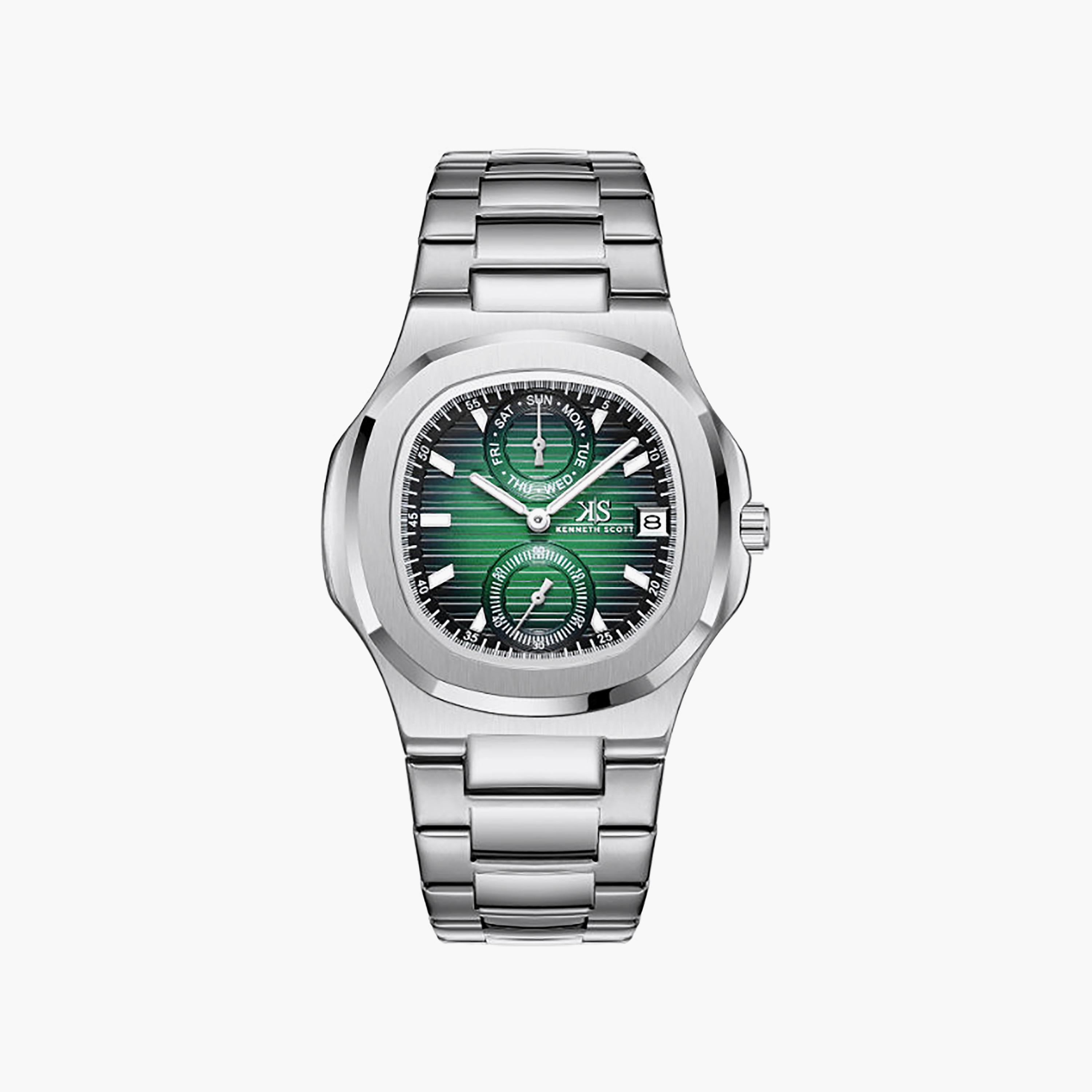 Kenneth Scott Men's 42.7MM Green Analog Stainless Steel Watch | K25002-SBSH-men-watchesandjewellery-watches-image-1