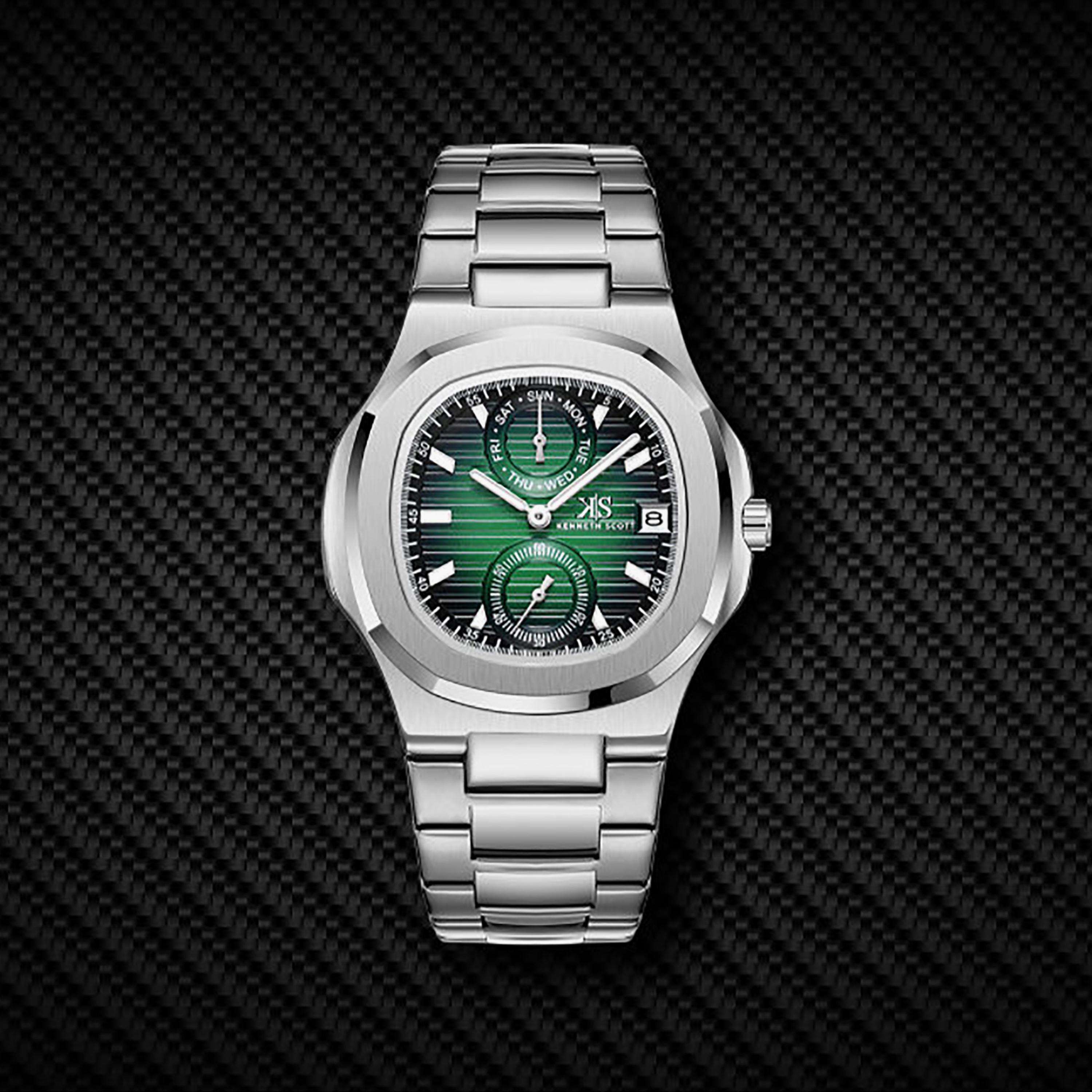 Kenneth Scott Men's 42.7MM Green Analog Stainless Steel Watch | K25002-SBSH-men-watchesandjewellery-watches-image-10