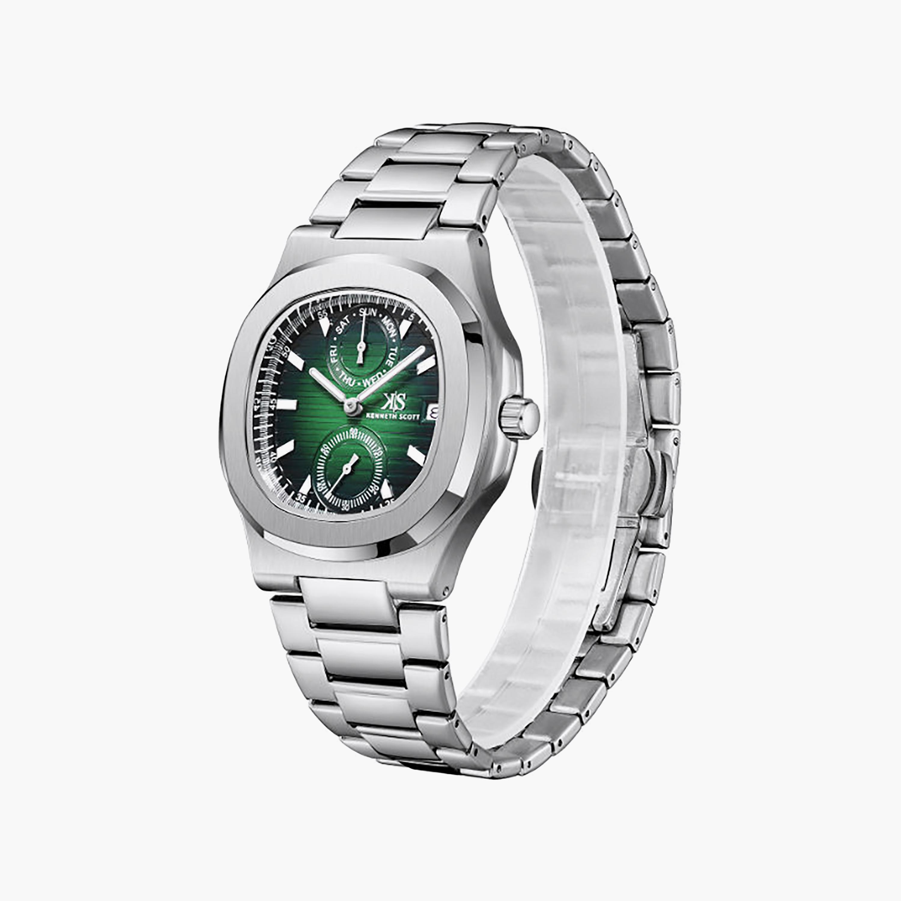 Kenneth Scott Men's 42.7MM Green Analog Stainless Steel Watch | K25002-SBSH-men-watchesandjewellery-watches-image-4