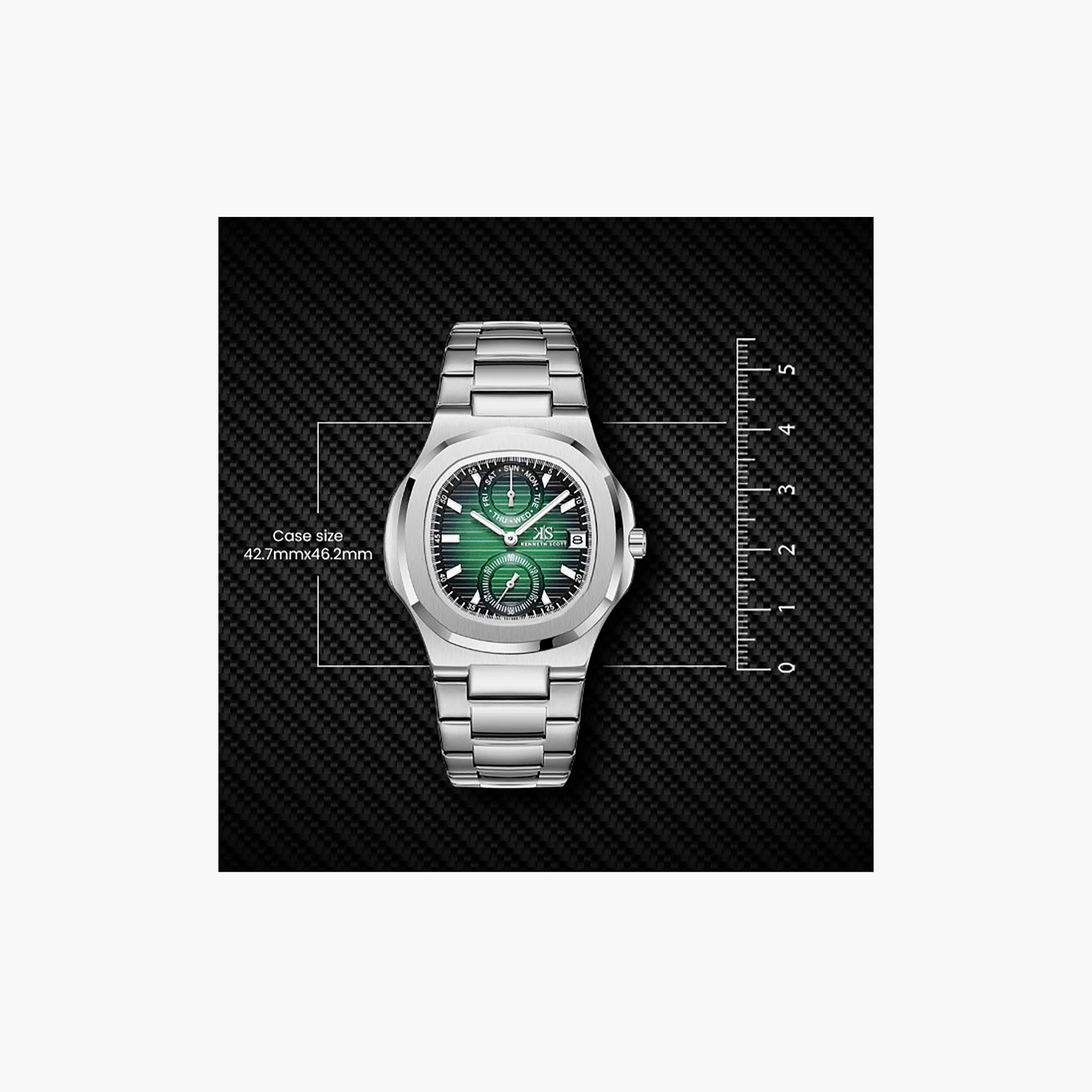 Kenneth Scott Men's 42.7MM Green Analog Stainless Steel Watch | K25002-SBSH-men-watchesandjewellery-watches-image-6