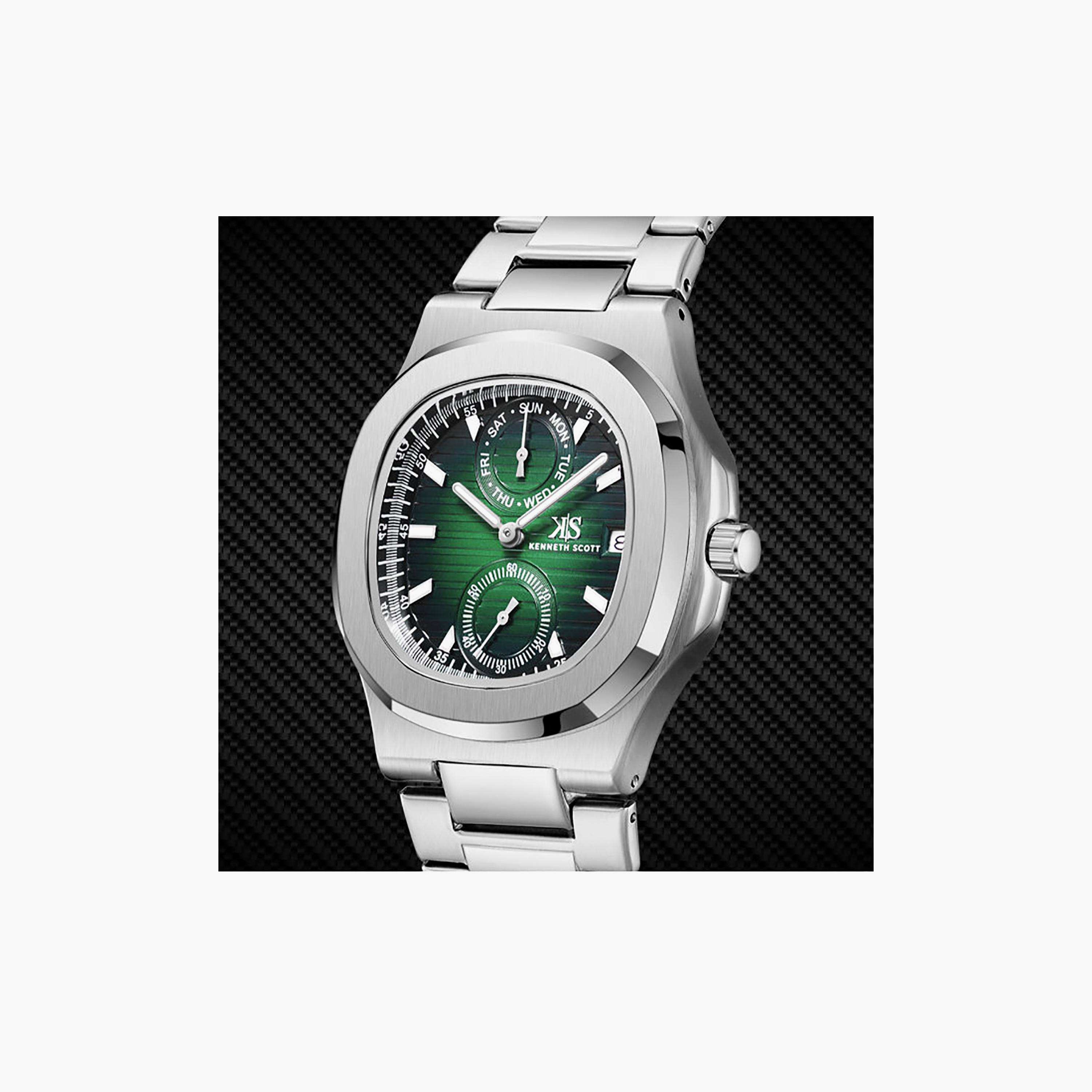 Kenneth Scott Men's 42.7MM Green Analog Stainless Steel Watch | K25002-SBSH-men-watchesandjewellery-watches-image-8