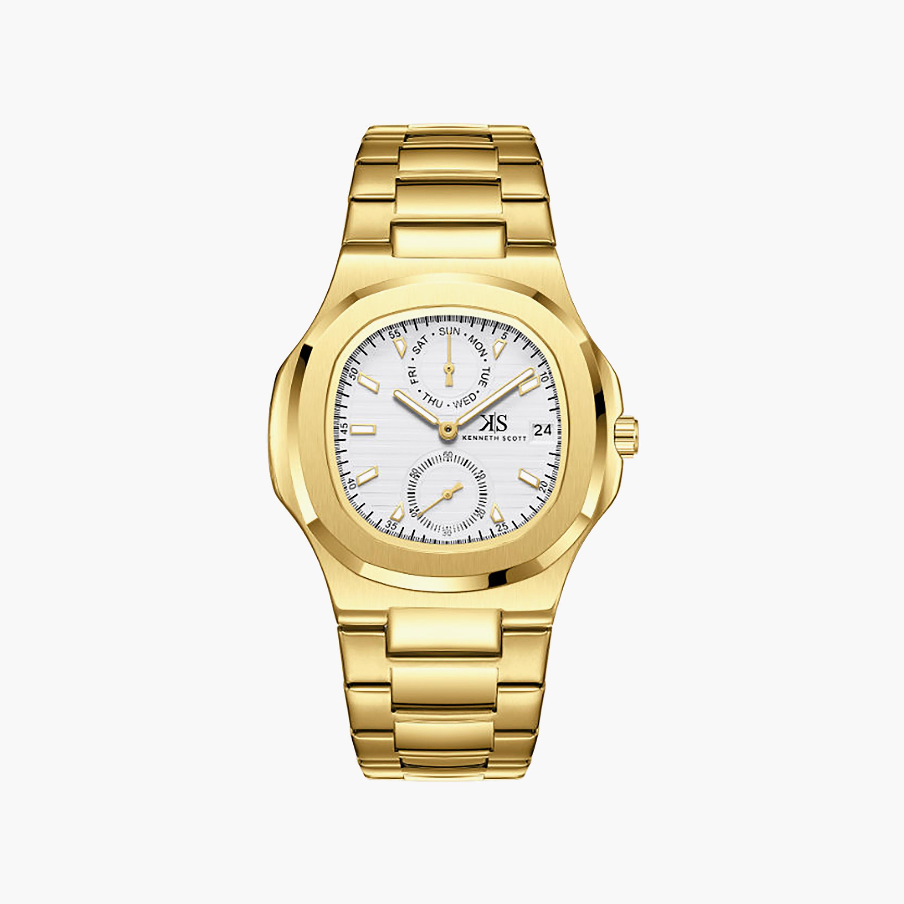 Kenneth Scott Men's 42.7MM White Analog Stainless Steel Watch | K25002-GBGW-men-watchesandjewellery-watches-image-1