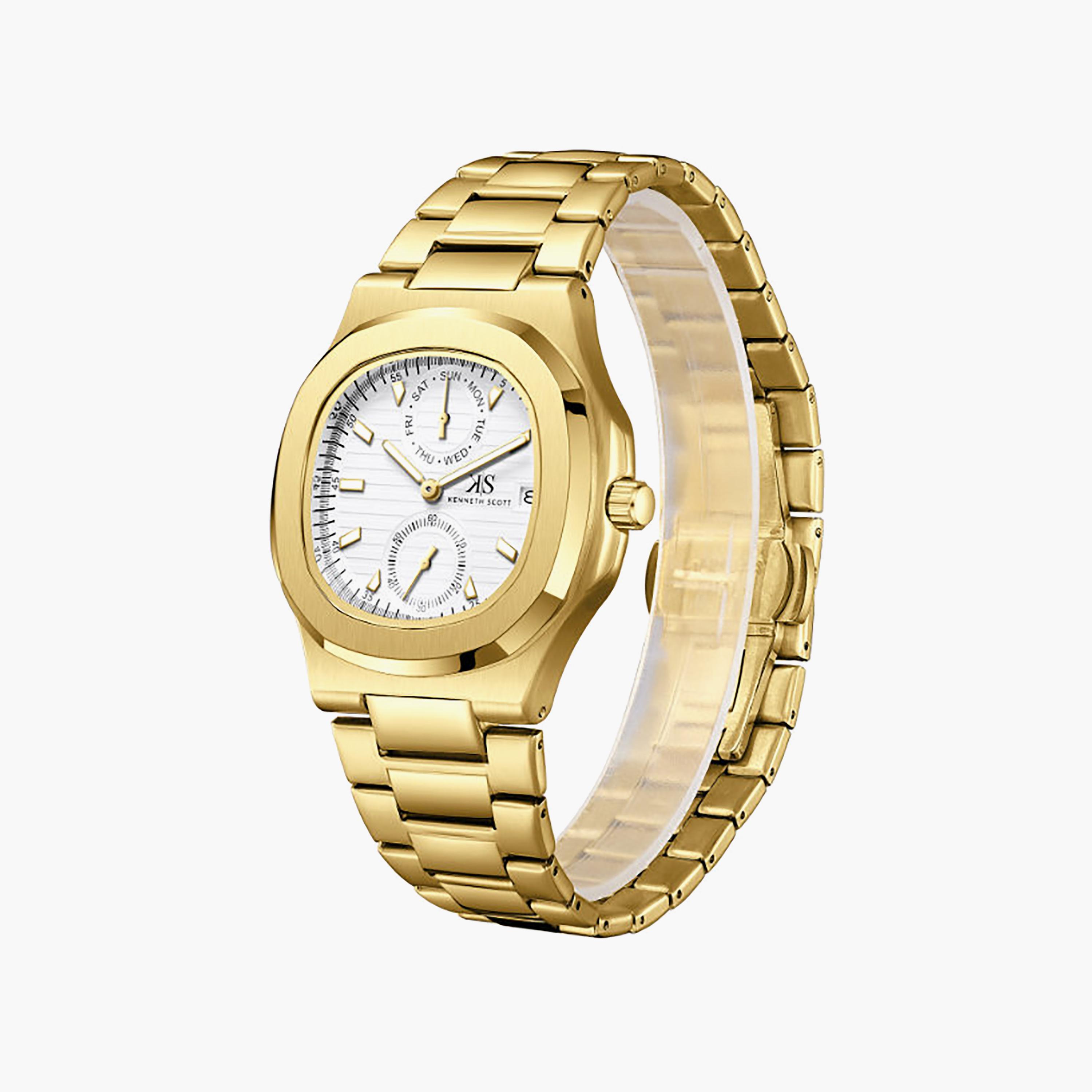 Kenneth Scott Men's 42.7MM White Analog Stainless Steel Watch | K25002-GBGW-men-watchesandjewellery-watches-image-4