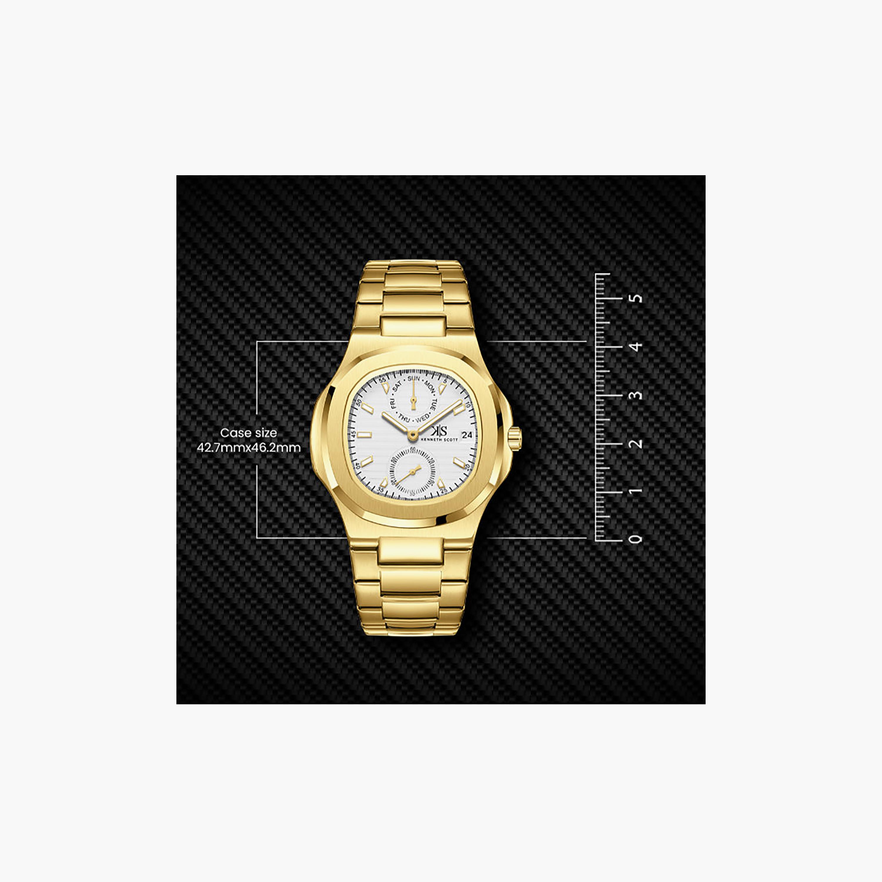Kenneth Scott Men's 42.7MM White Analog Stainless Steel Watch | K25002-GBGW-men-watchesandjewellery-watches-image-6