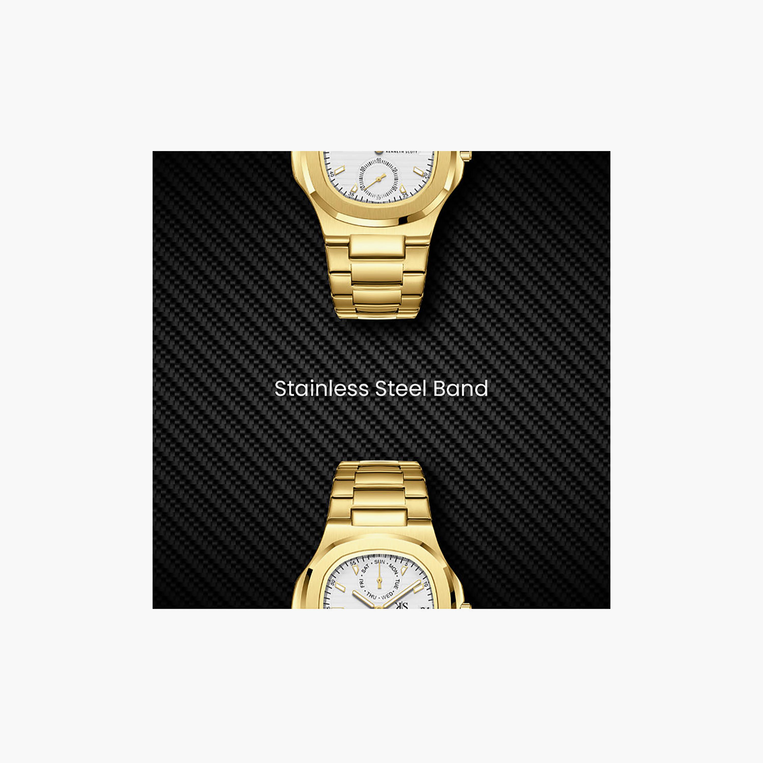 Kenneth Scott Men's 42.7MM White Analog Stainless Steel Watch | K25002-GBGW-men-watchesandjewellery-watches-image-7