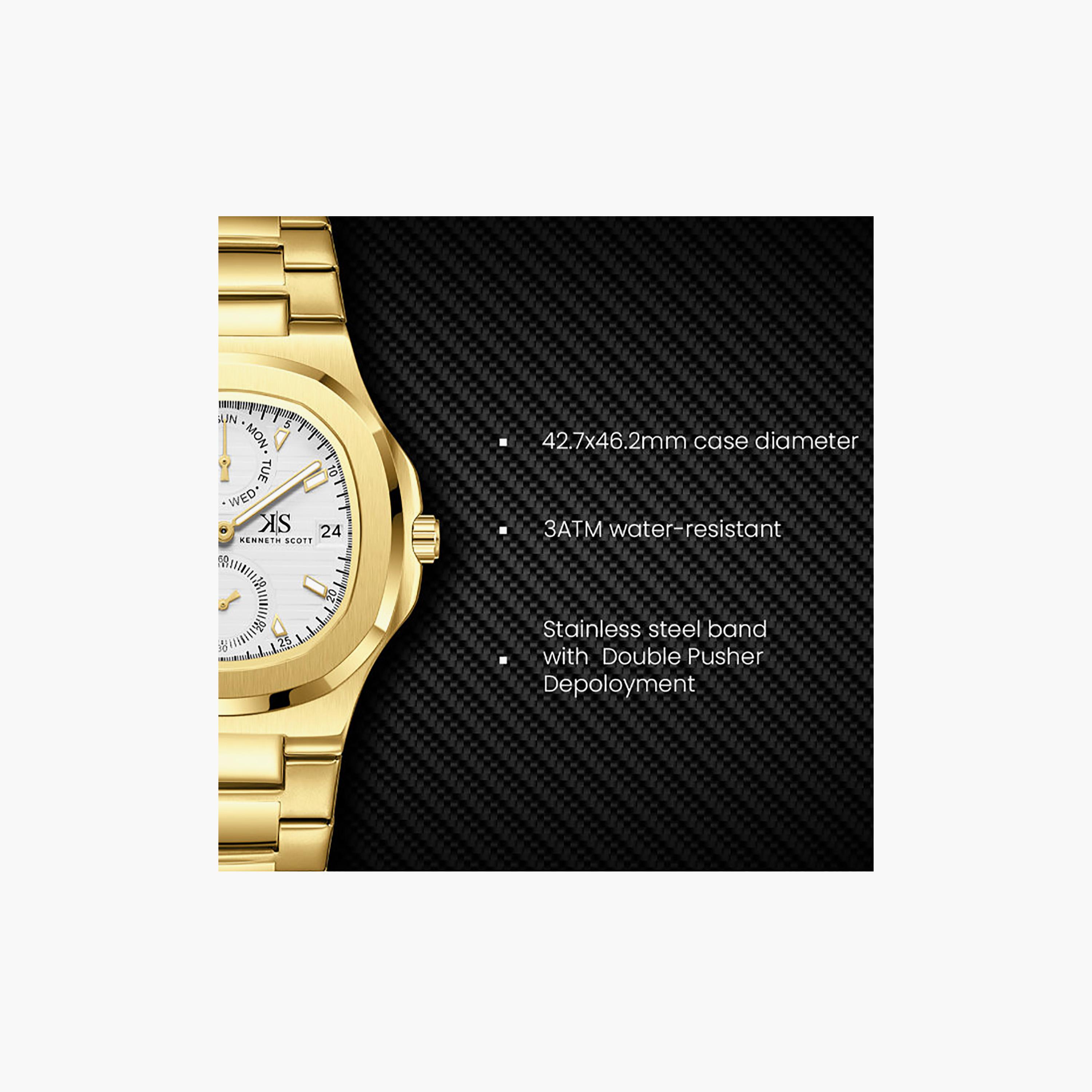 Kenneth Scott Men's 42.7MM White Analog Stainless Steel Watch | K25002-GBGW-men-watchesandjewellery-watches-image-9