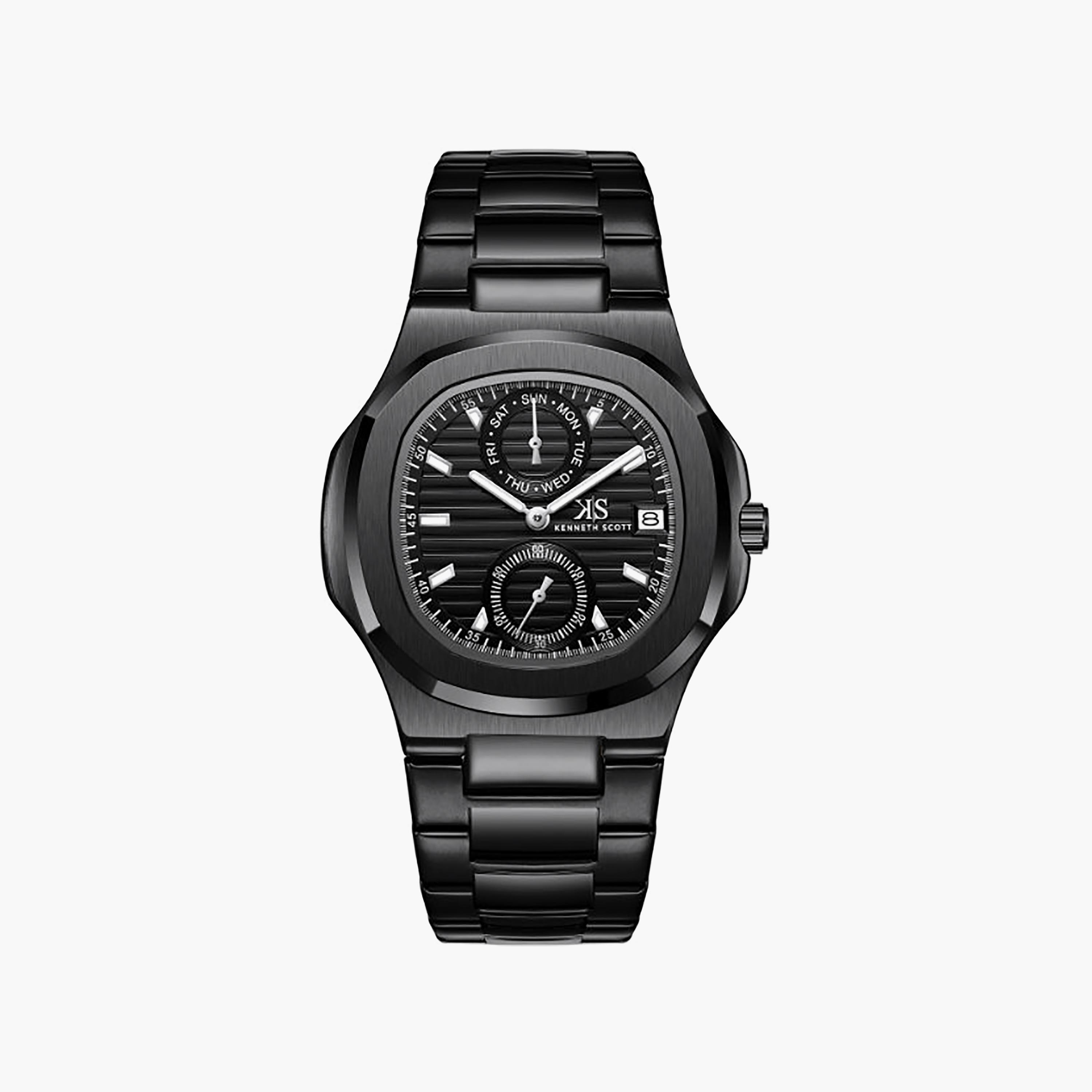 Kenneth Scott Men's 42.7MM Black Analog Stainless Steel Watch | K25002-BBBB-men-watchesandjewellery-watches-image-1