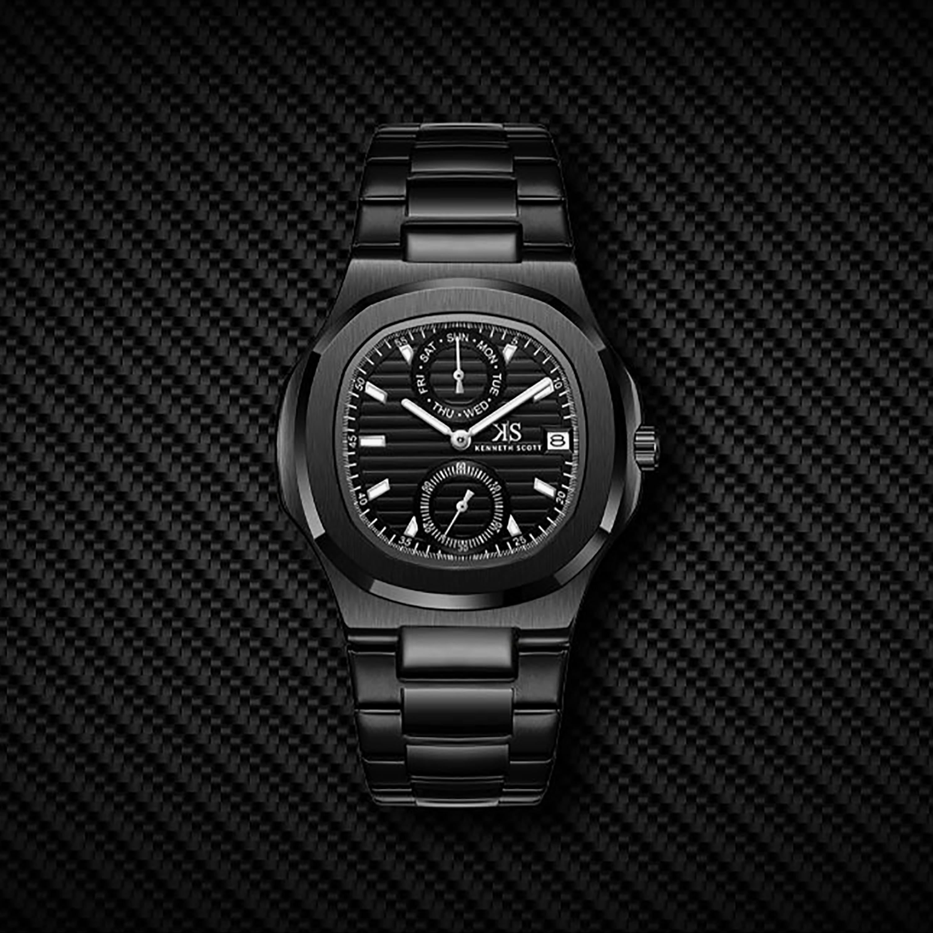 Kenneth Scott Men's 42.7MM Black Analog Stainless Steel Watch | K25002-BBBB-men-watchesandjewellery-watches-image-10