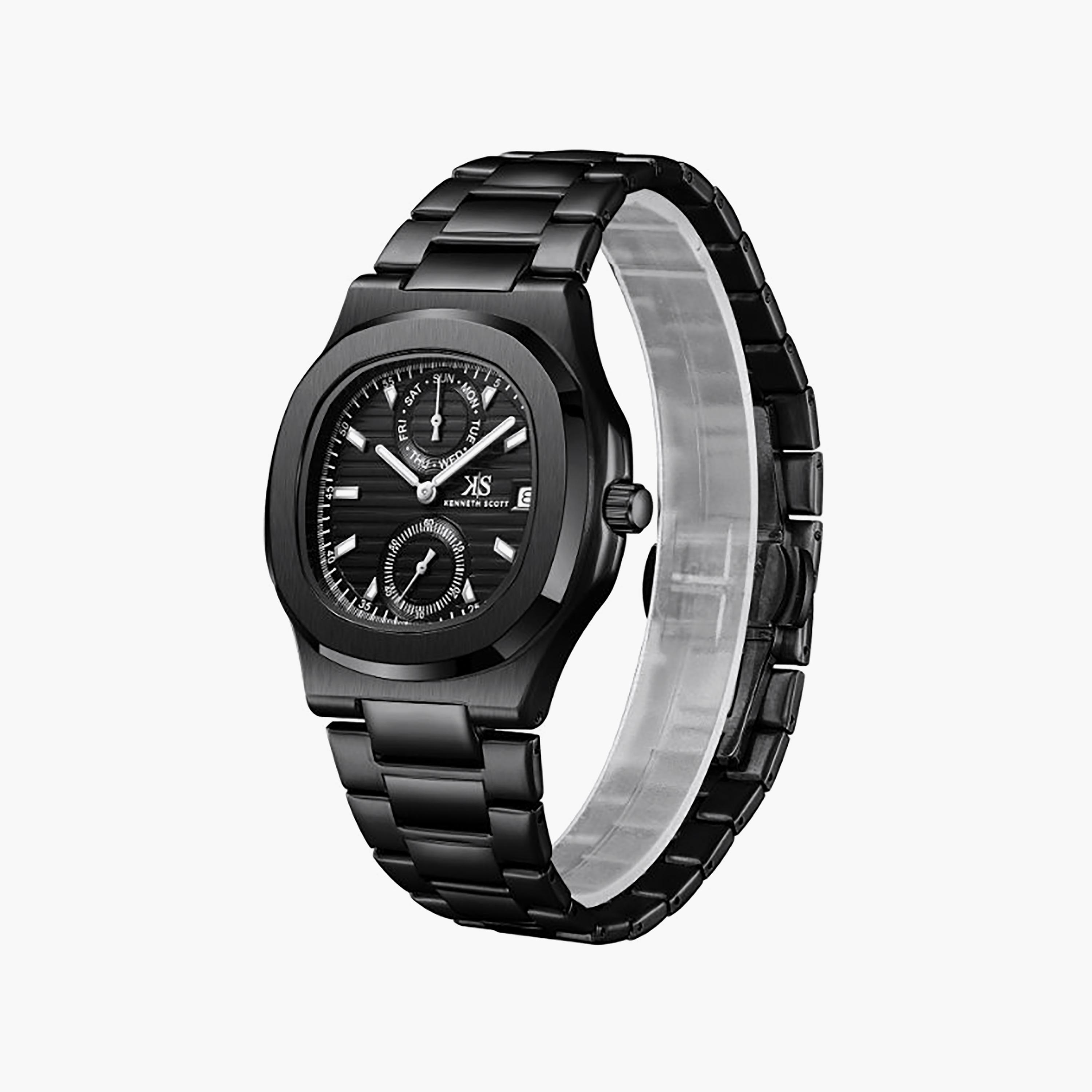 Kenneth Scott Men's 42.7MM Black Analog Stainless Steel Watch | K25002-BBBB-men-watchesandjewellery-watches-image-4