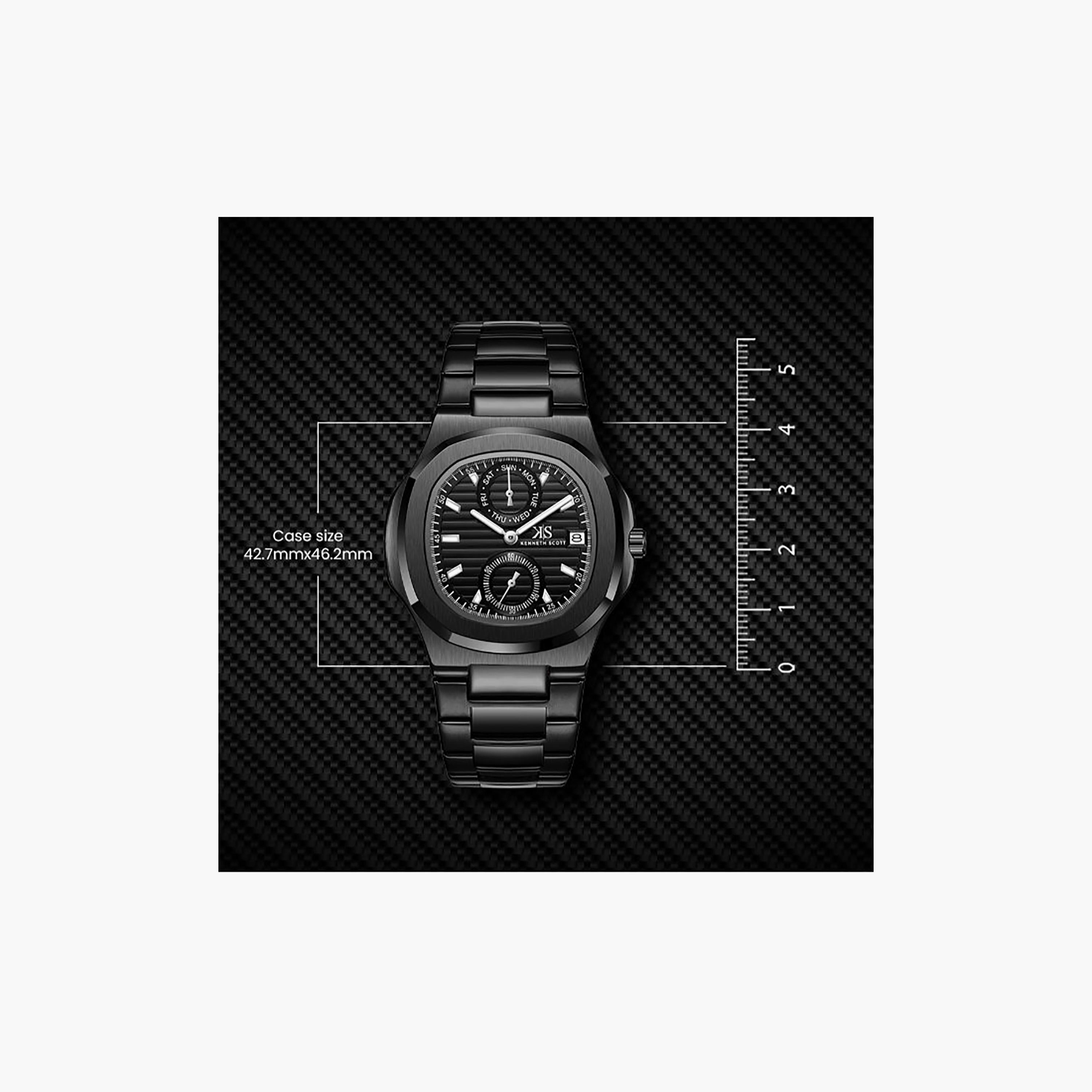 Kenneth Scott Men's 42.7MM Black Analog Stainless Steel Watch | K25002-BBBB-men-watchesandjewellery-watches-image-6