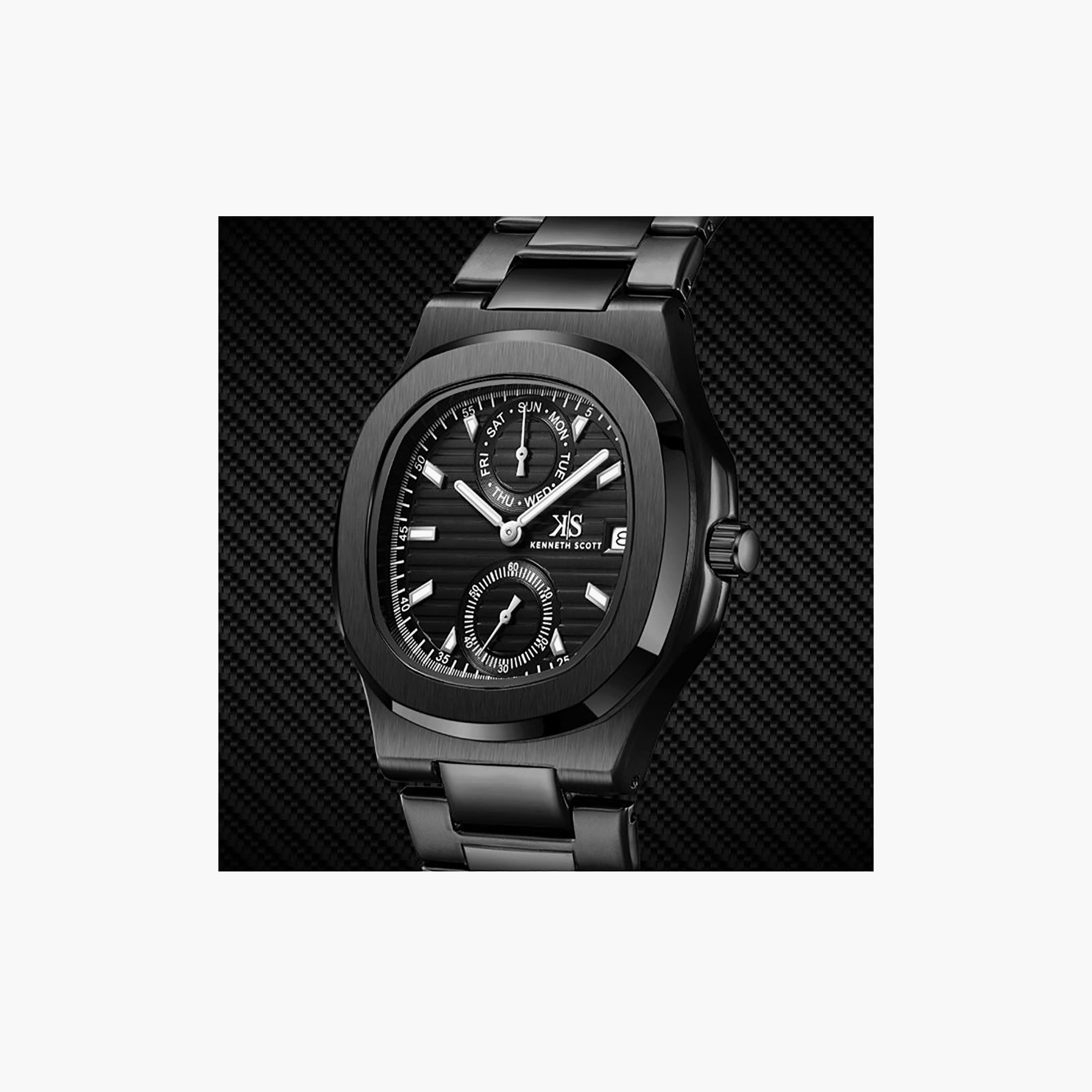 Kenneth Scott Men's 42.7MM Black Analog Stainless Steel Watch | K25002-BBBB-men-watchesandjewellery-watches-image-8