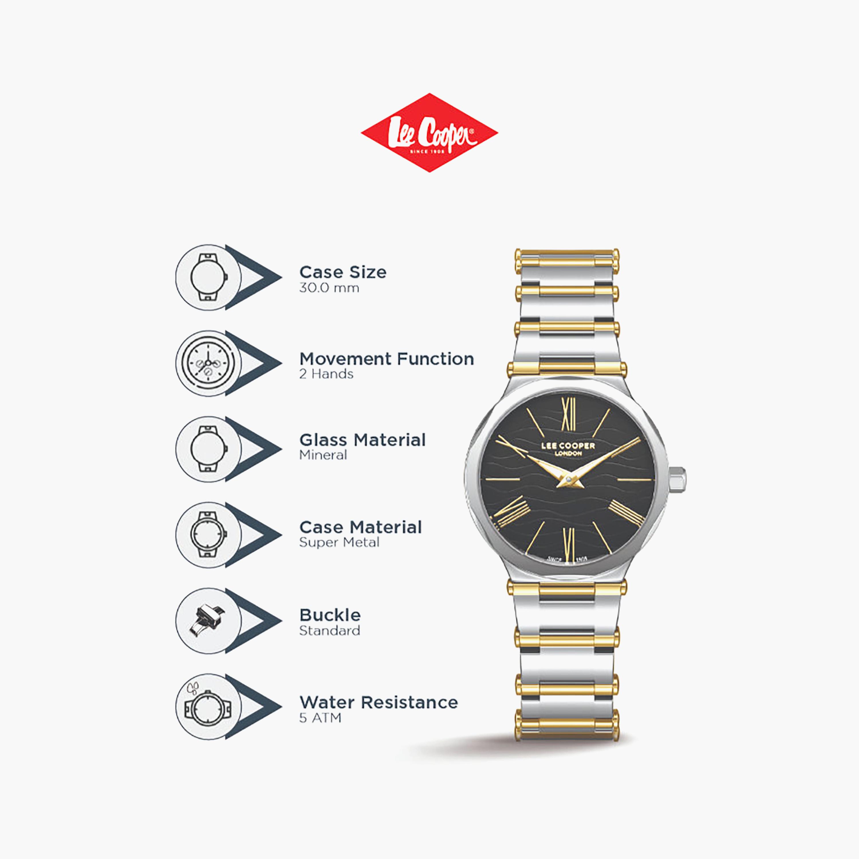 ساعة لي كوبر النسائية المعدنية التناظرية الفضية والذهبية مقاس 30 مم | LC08000.260-women-watchesandjewellery-watches-image-2