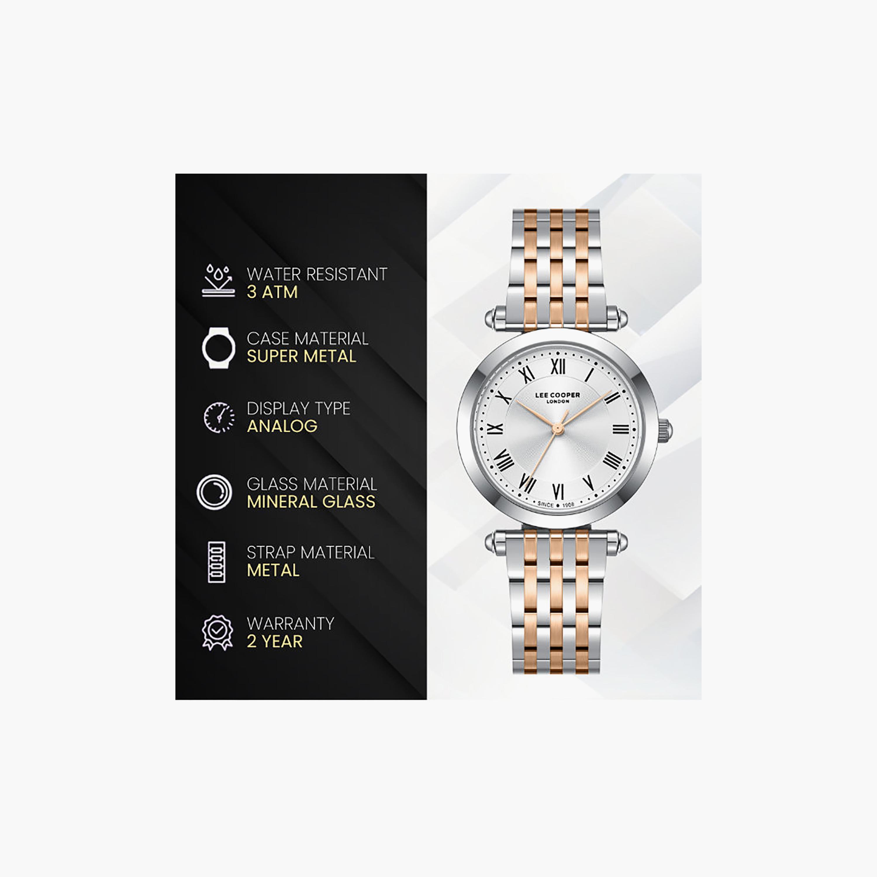 ساعة لي كوبر النسائية المعدنية التناظرية الفضية والذهبية مقاس 43.5 ملم | LC08290.530-women-watchesandjewellery-watches-image-9