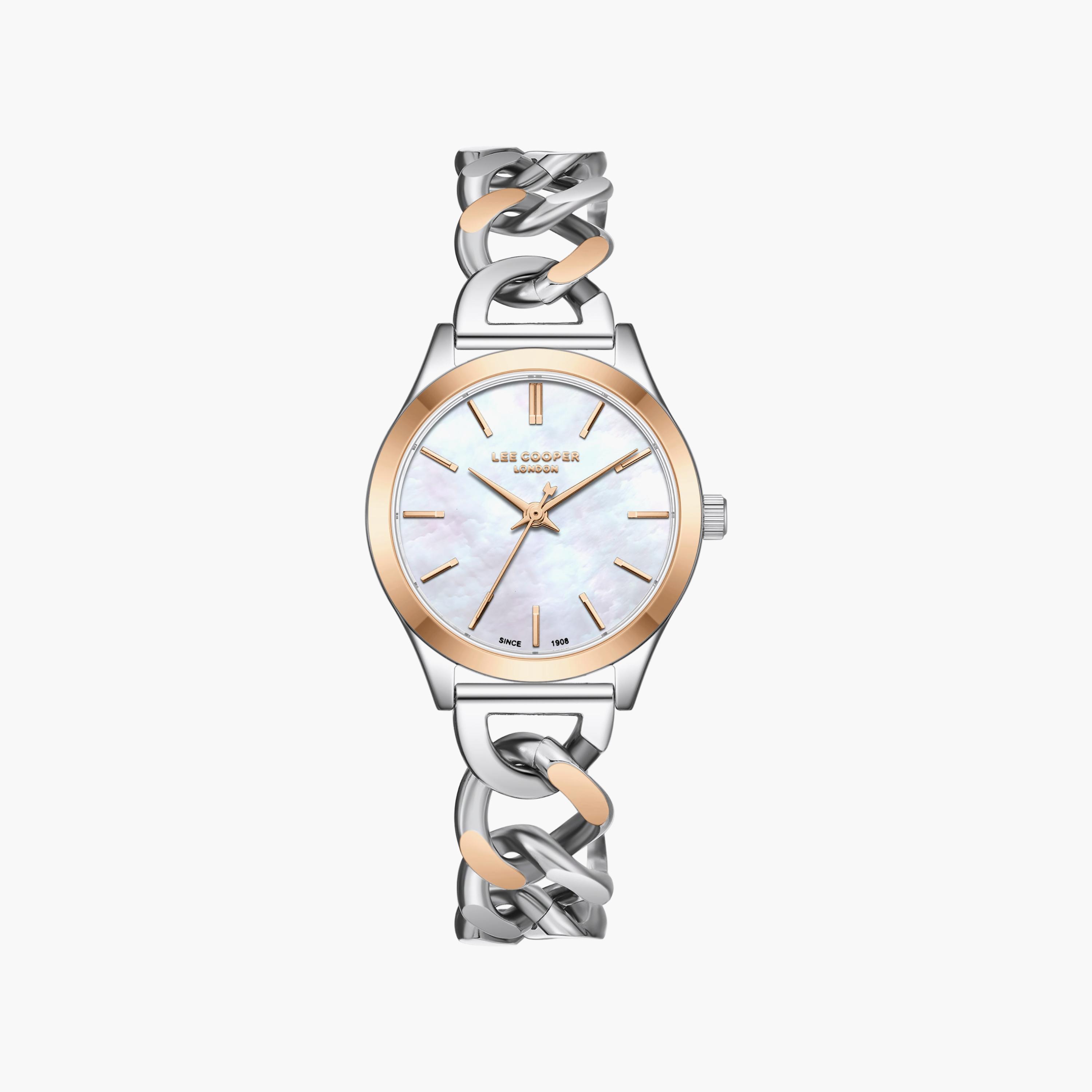 ساعة لي كوبر النسائية المعدنية التناظرية الفضية والذهبية مقاس 42.5 ملم | LC08291.520-women-watchesandjewellery-watches-image-1