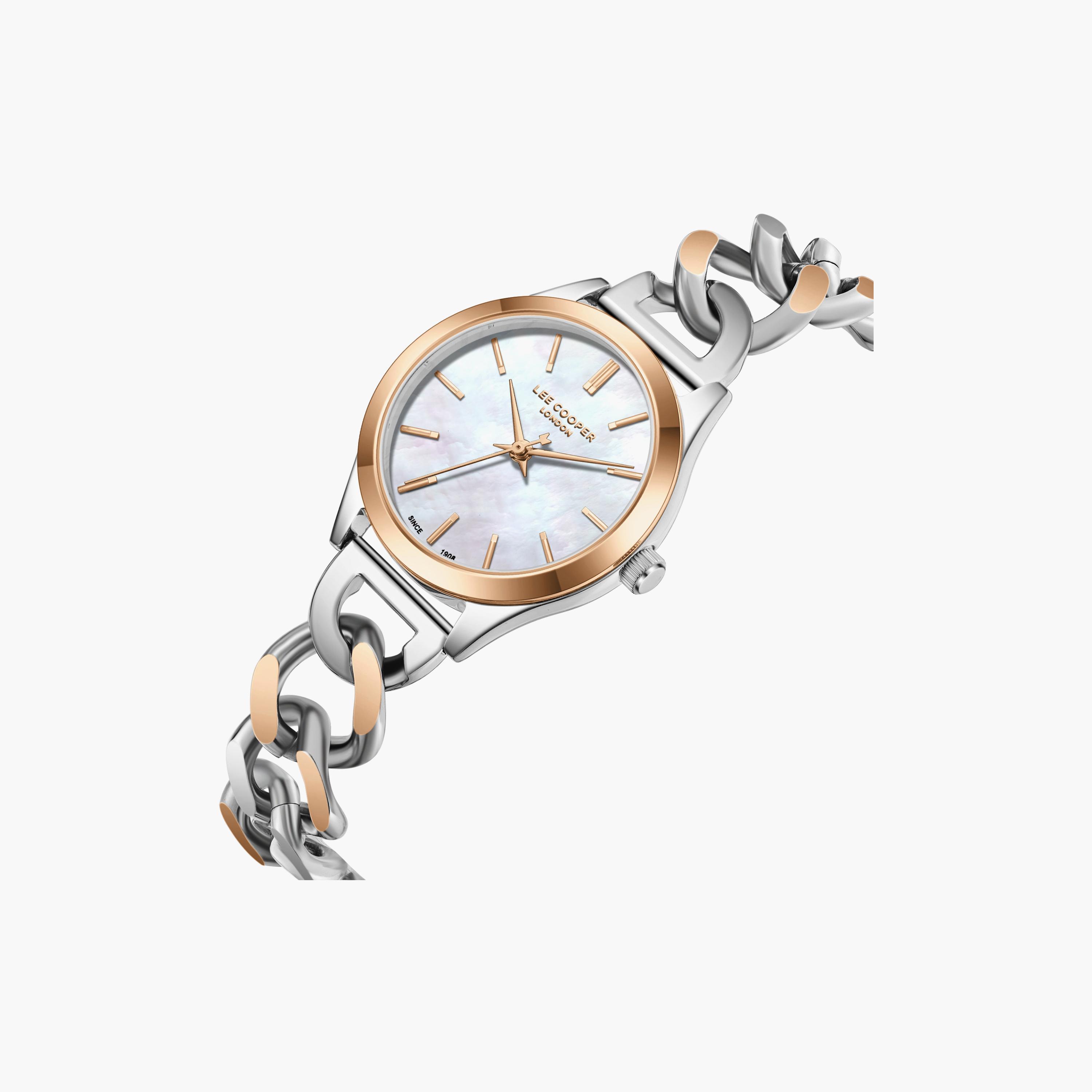 ساعة لي كوبر النسائية المعدنية التناظرية الفضية والذهبية مقاس 42.5 ملم | LC08291.520-women-watchesandjewellery-watches-image-3