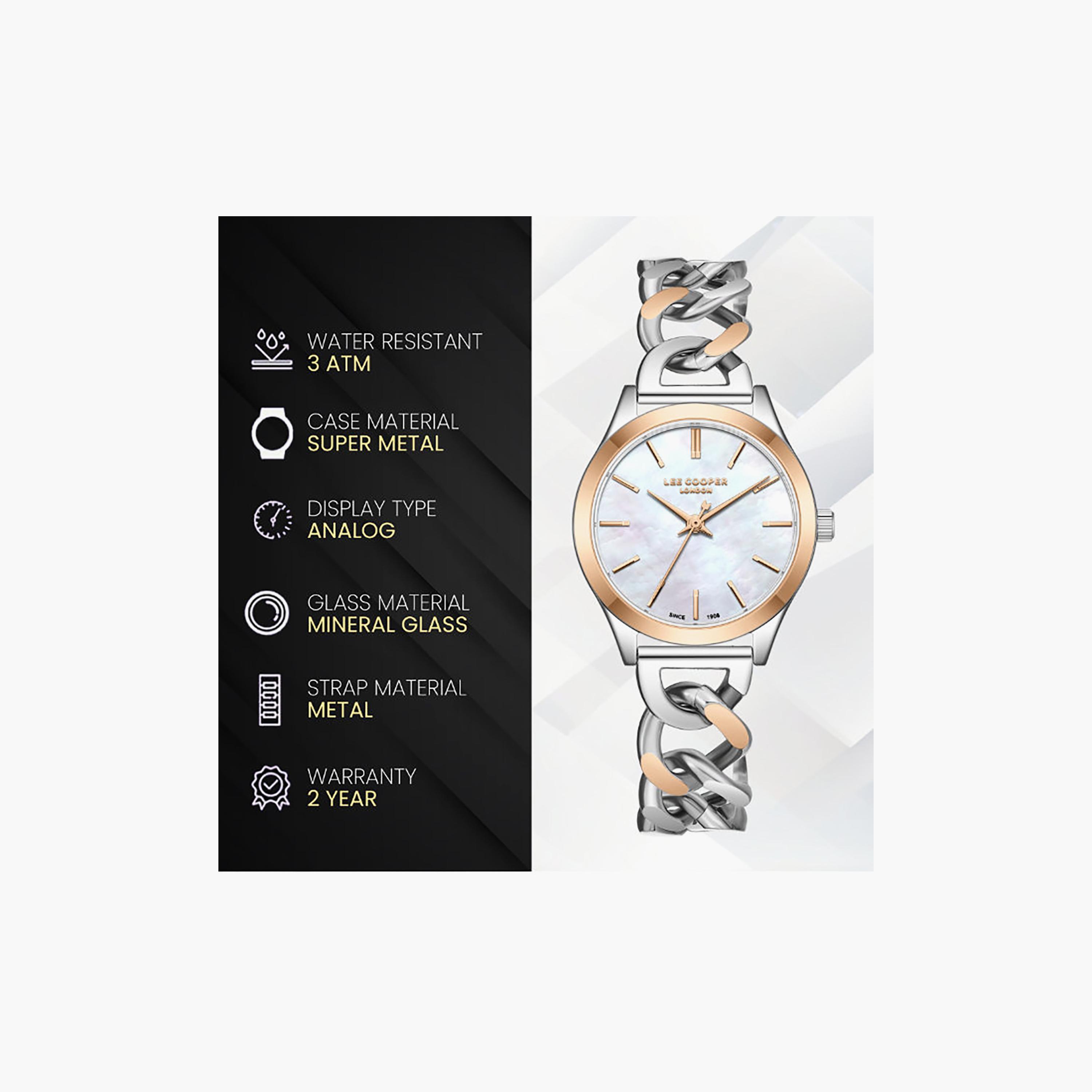 ساعة لي كوبر النسائية المعدنية التناظرية الفضية والذهبية مقاس 42.5 ملم | LC08291.520-women-watchesandjewellery-watches-image-9
