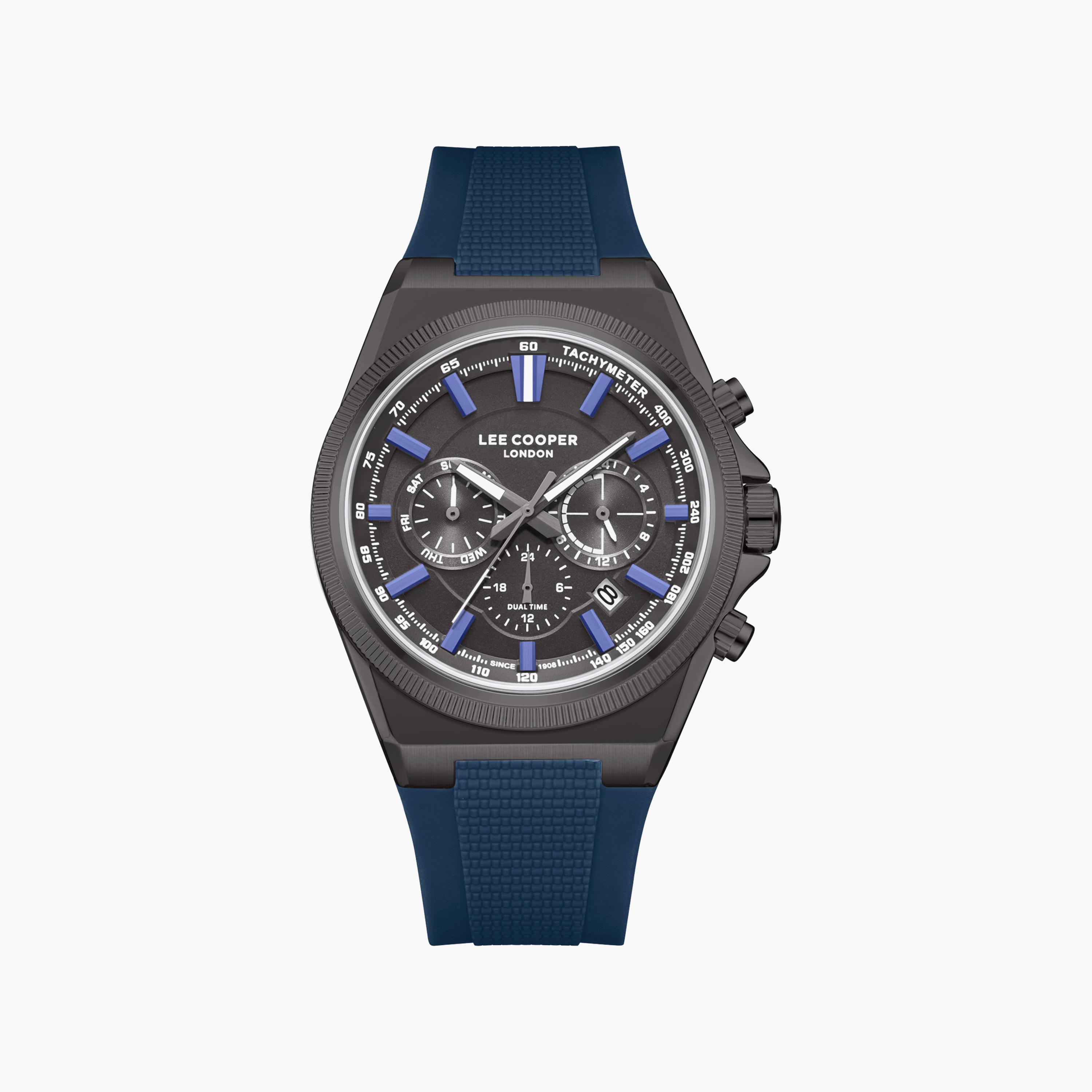 ساعة كرونوغراف سيليكون باللون الأزرق 39 مم للرجال من لي كوبر | LC08304.069-men-watchesandjewellery-watches-image-1