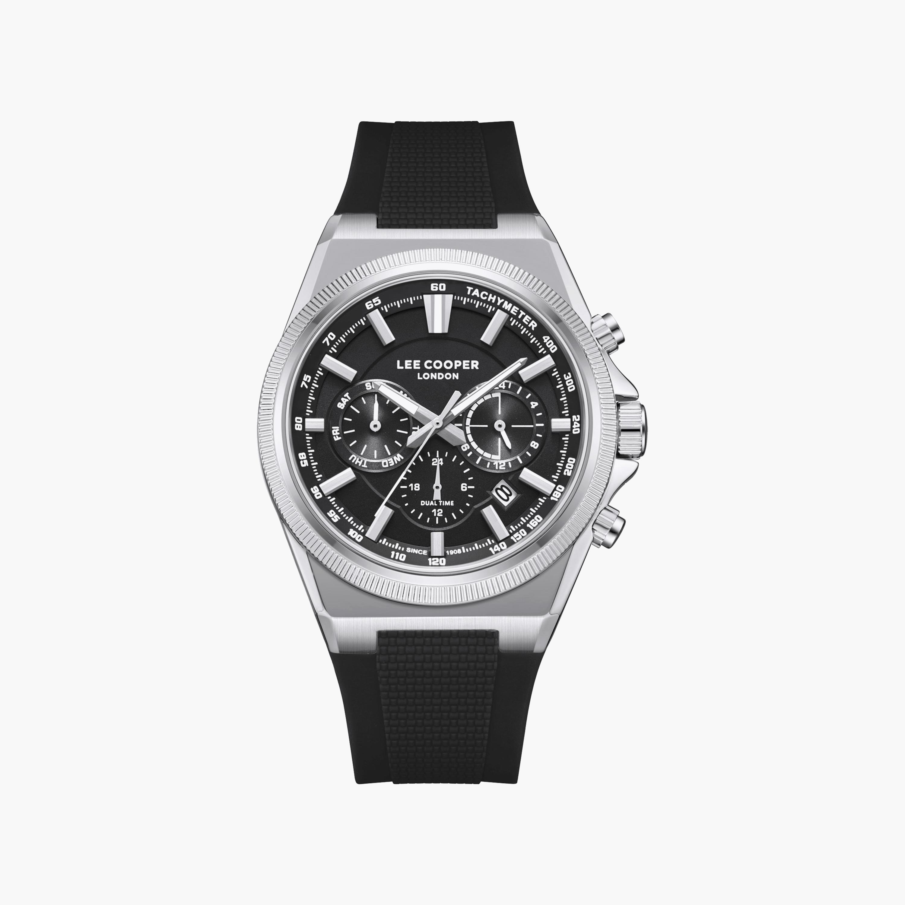 Lee Cooper Men's 43MM Black Chronograph Silicone Watch | LC08304.351-men-watchesandjewellery-watches-image-1