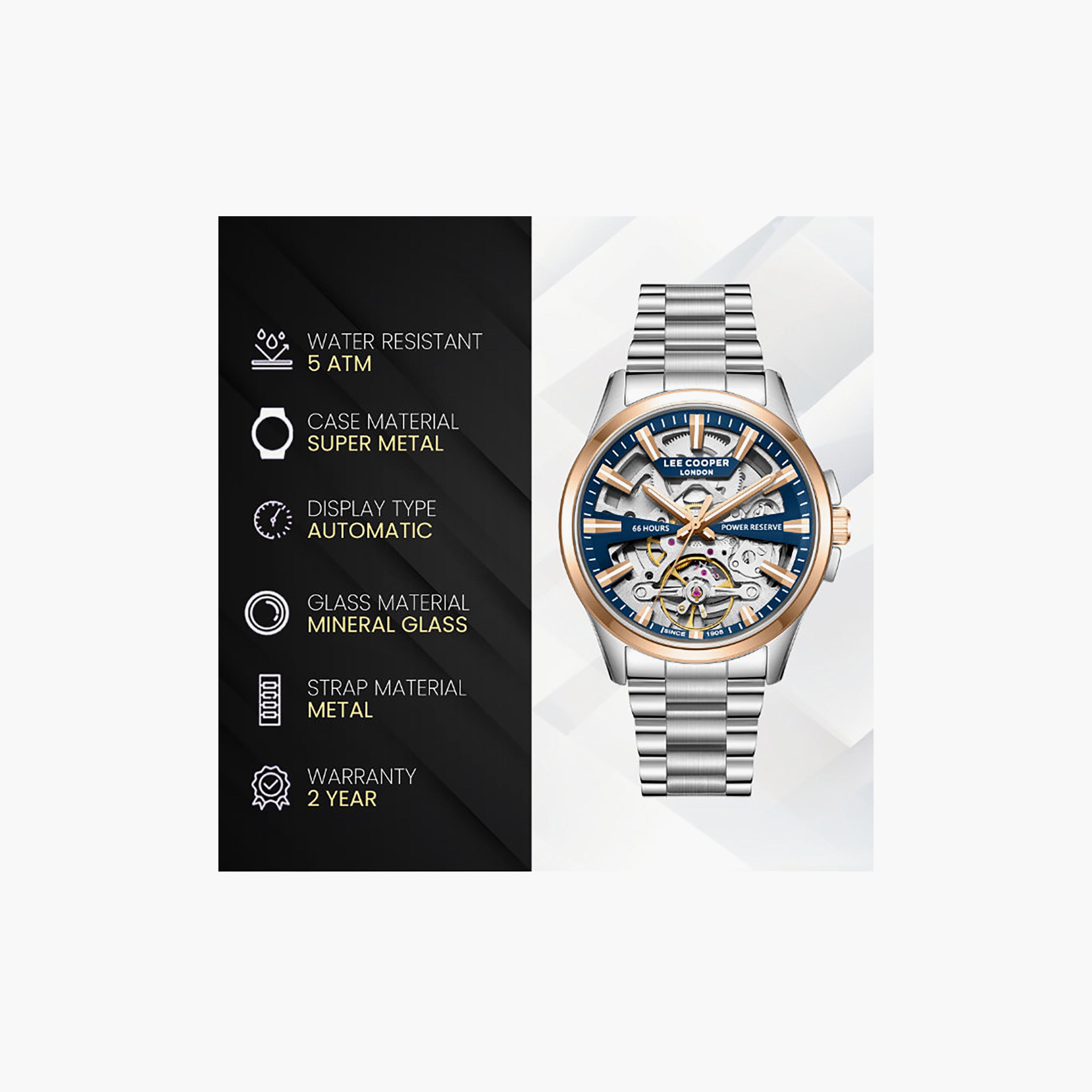 ساعة أوتوماتيك معدن باللون الفضي 45 مم للرجال من لي كوبر | LC08311.590-men-watchesandjewellery-watches-image-9