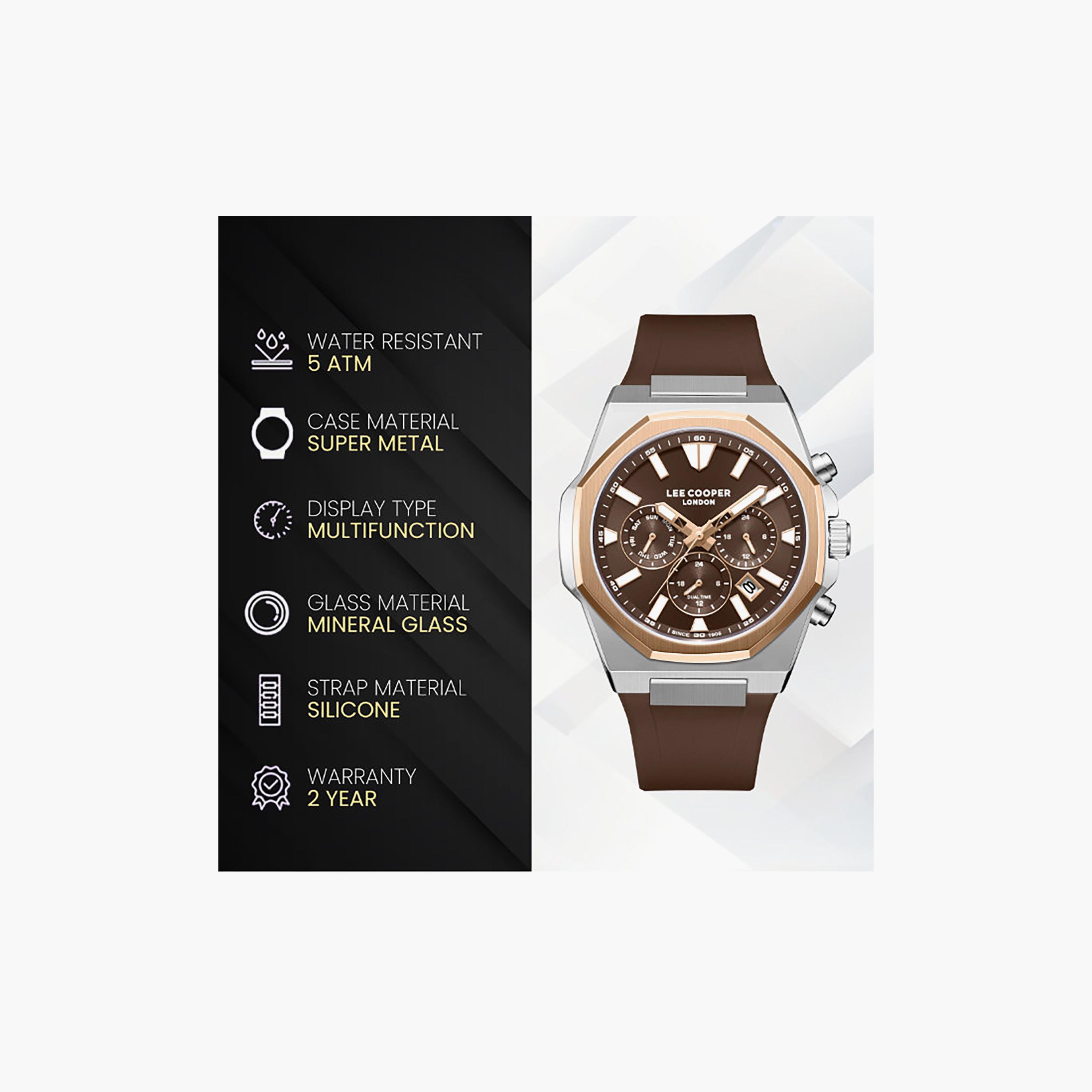 Lee Cooper Men's 45MM Brown Chronograph Silicone Watch | LC08313.542-men-watchesandjewellery-watches-image-9