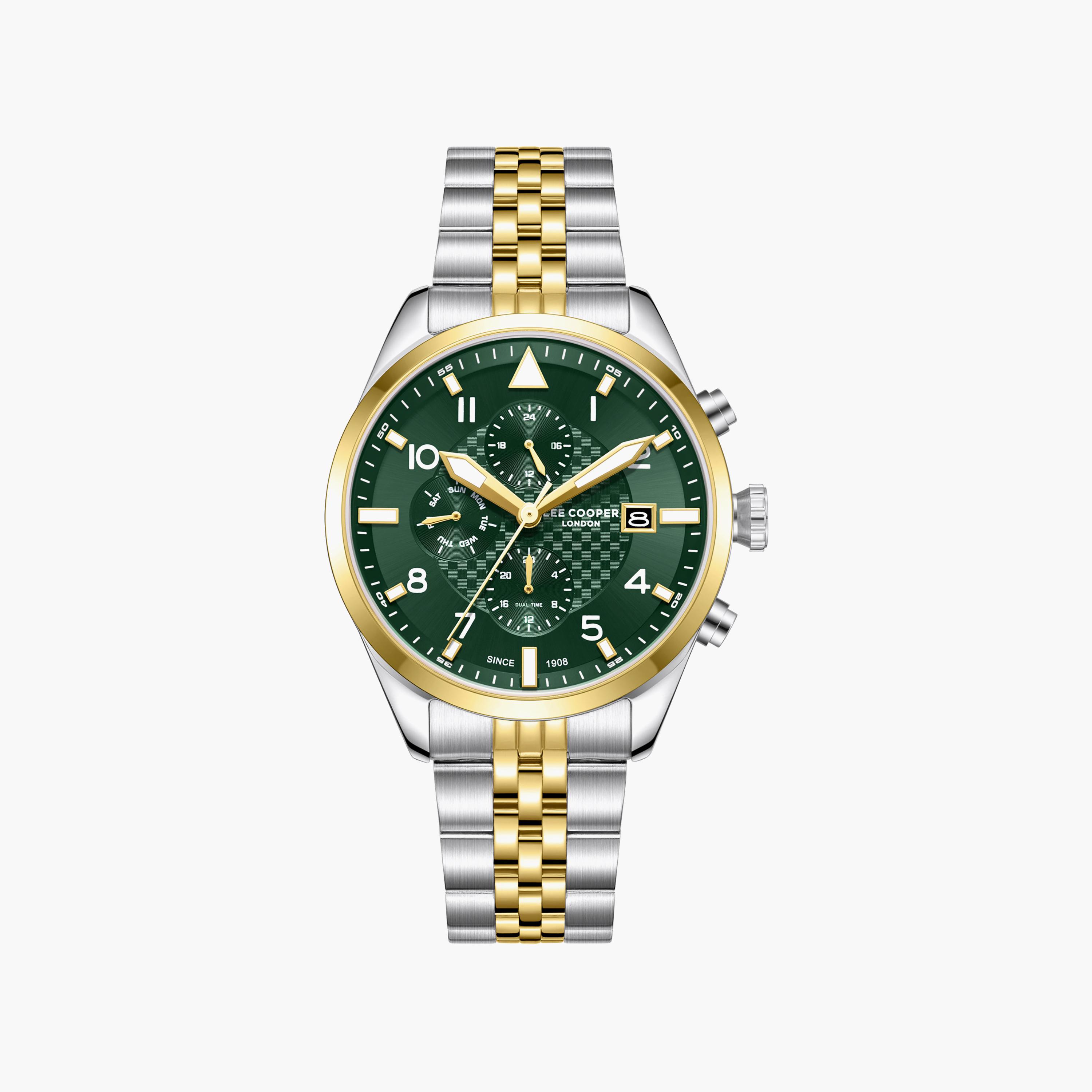 ساعة لي كوبر الرجالية المعدنية كرونوغراف فضية وذهبية مقاس 41 مم | LC08318.270-men-watchesandjewellery-watches-image-1