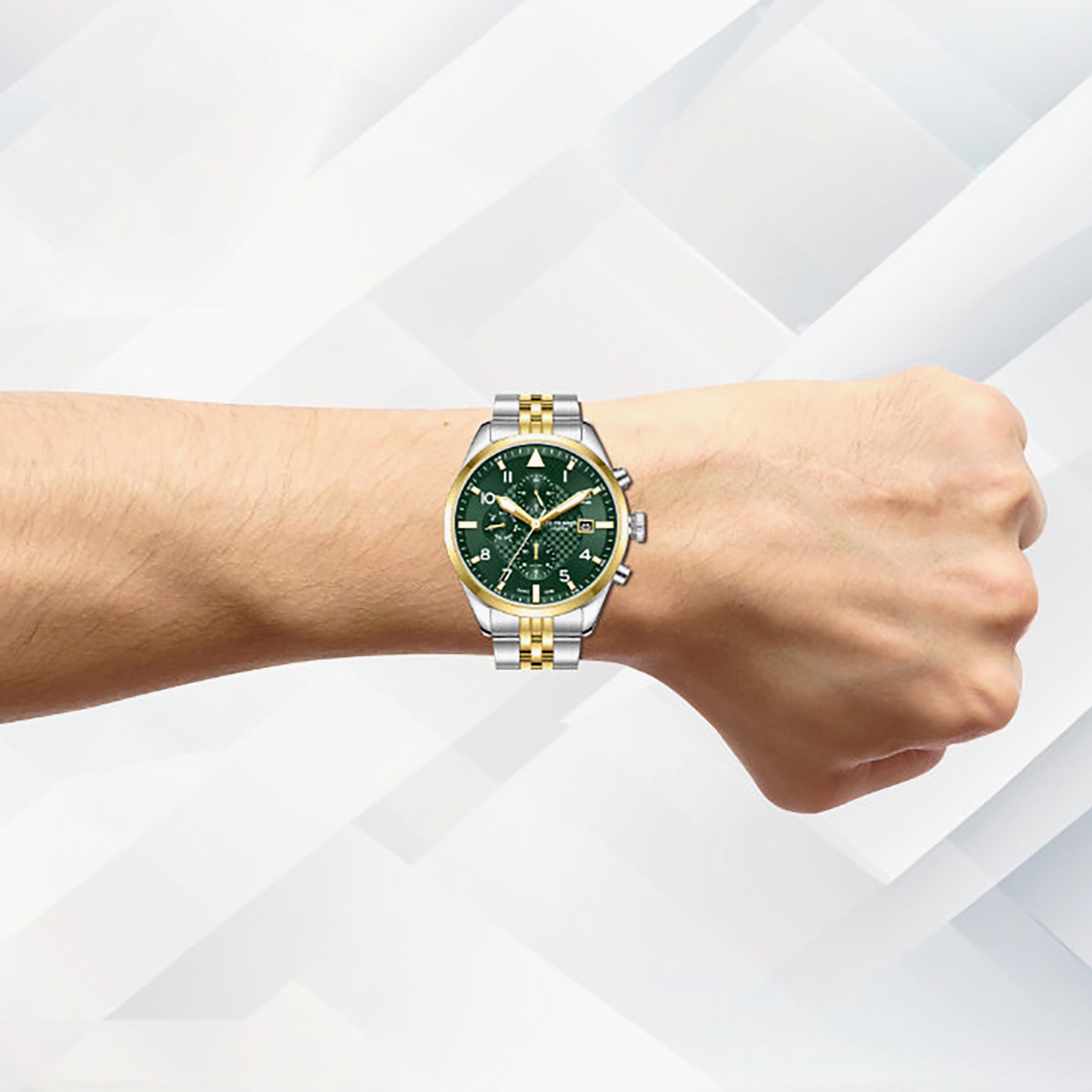 ساعة لي كوبر الرجالية المعدنية كرونوغراف فضية وذهبية مقاس 41 مم | LC08318.270-men-watchesandjewellery-watches-image-2